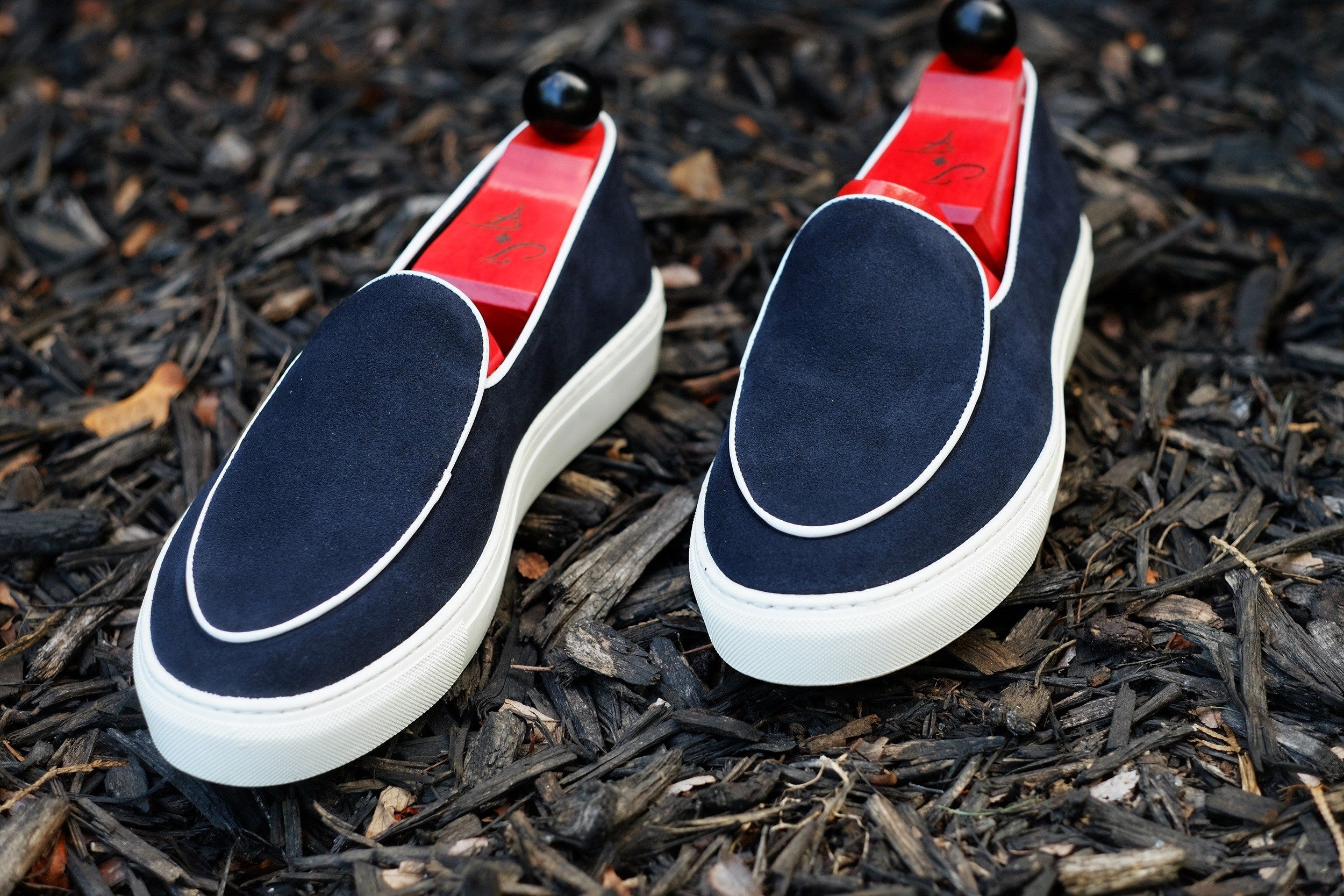 Ellensburg - Navy Suede / White Calf Piping - PRE SALE-Slip On Sneakers-J.FitzPatrick Footwear