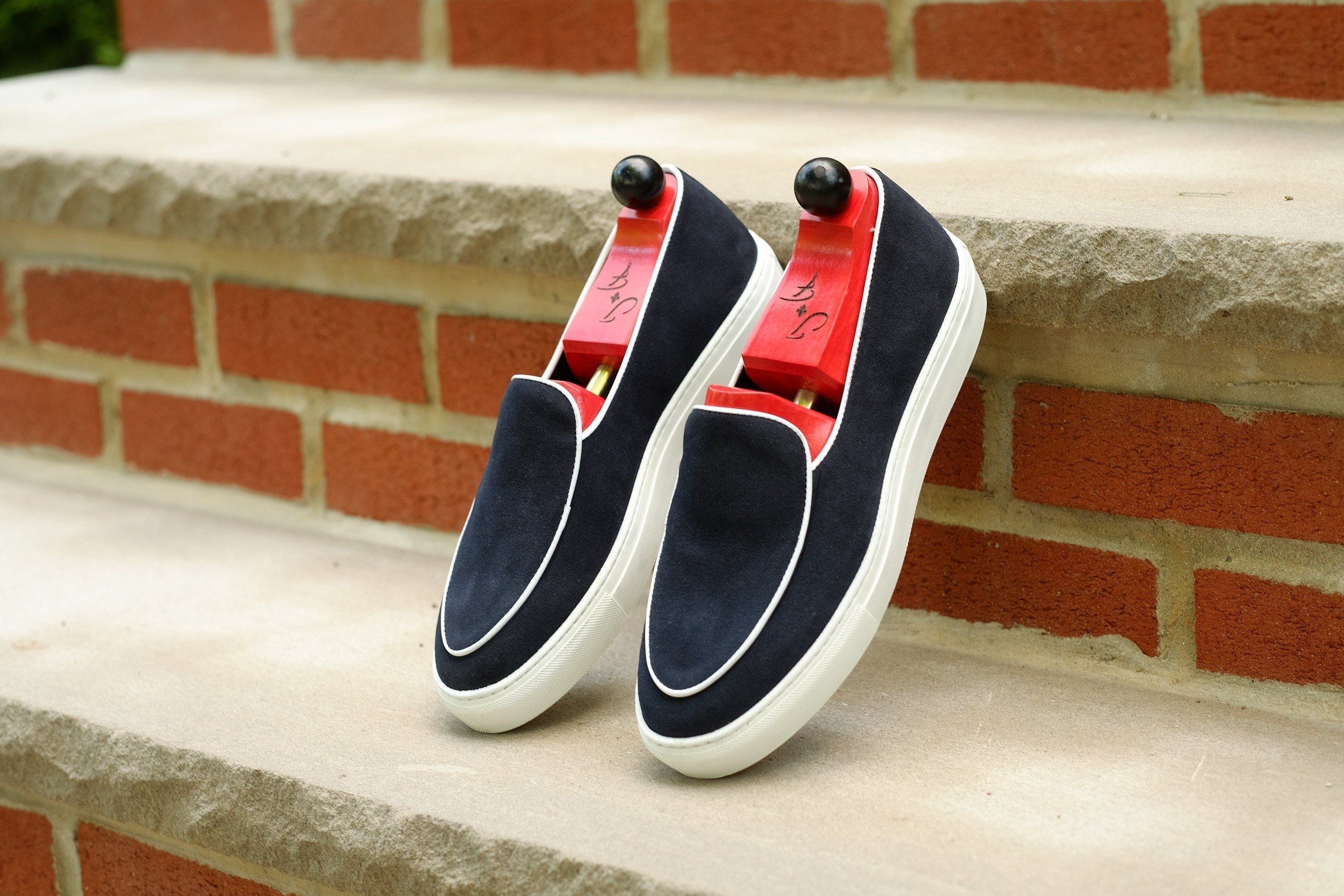 Ellensburg - Navy Suede / White Calf Piping - PRE SALE-Slip On Sneakers-J.FitzPatrick Footwear