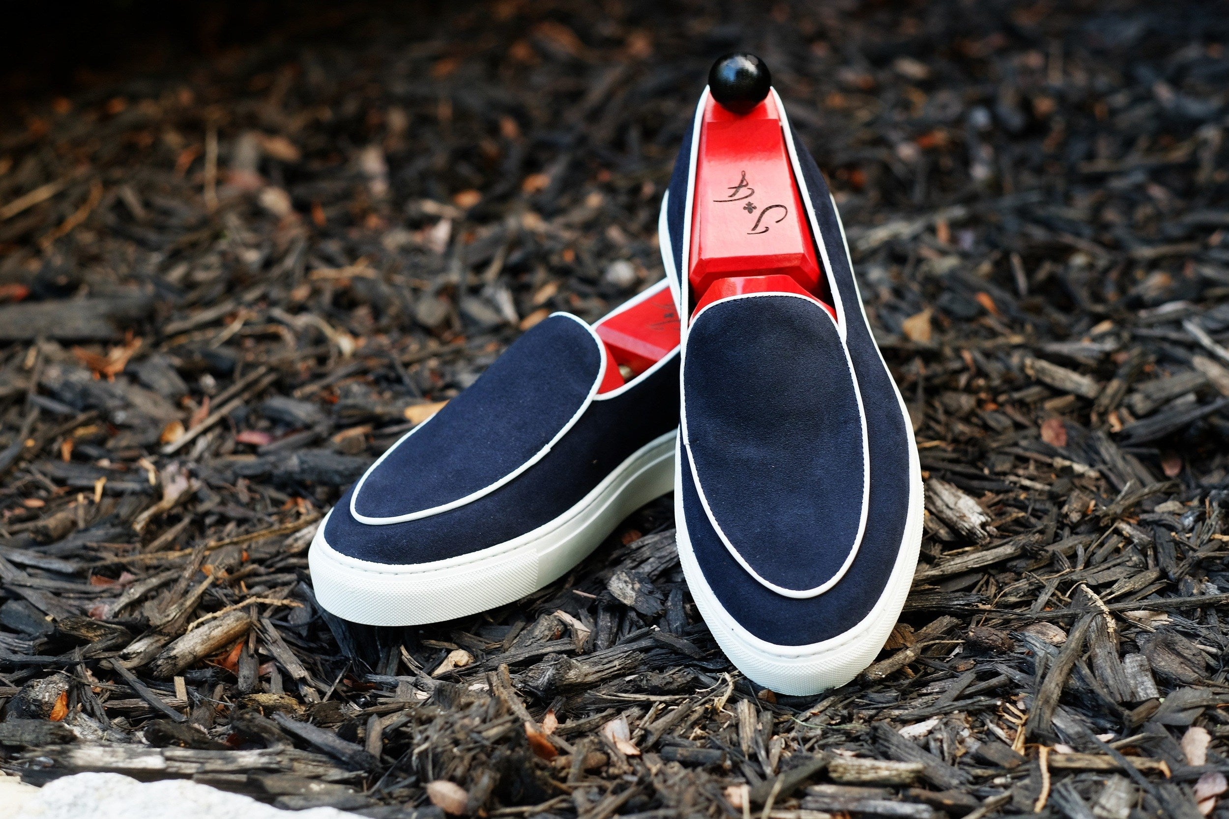 Ellensburg - Navy Suede / White Calf Piping - PRE SALE-Slip On Sneakers-J.FitzPatrick Footwear
