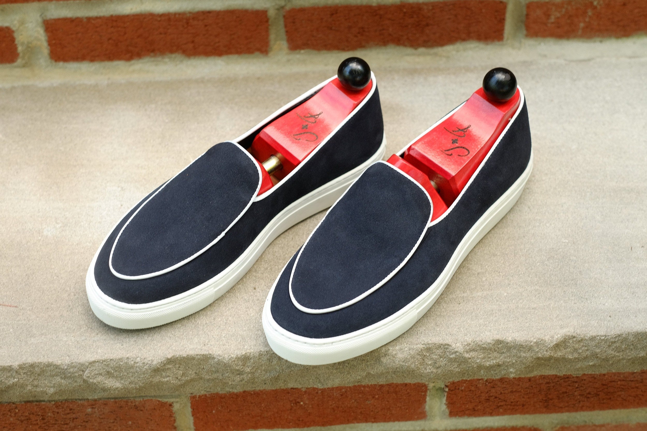 Ellensburg - Navy Suede / White Calf Piping - PRE SALE-Slip On Sneakers-J.FitzPatrick Footwear