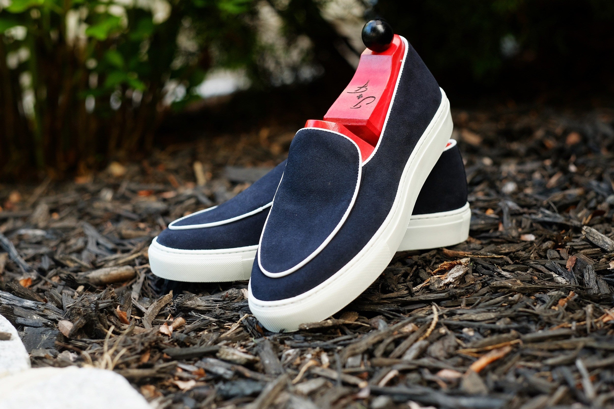 Ellensburg - Navy Suede / White Calf Piping - PRE SALE-Slip On Sneakers-J.FitzPatrick Footwear