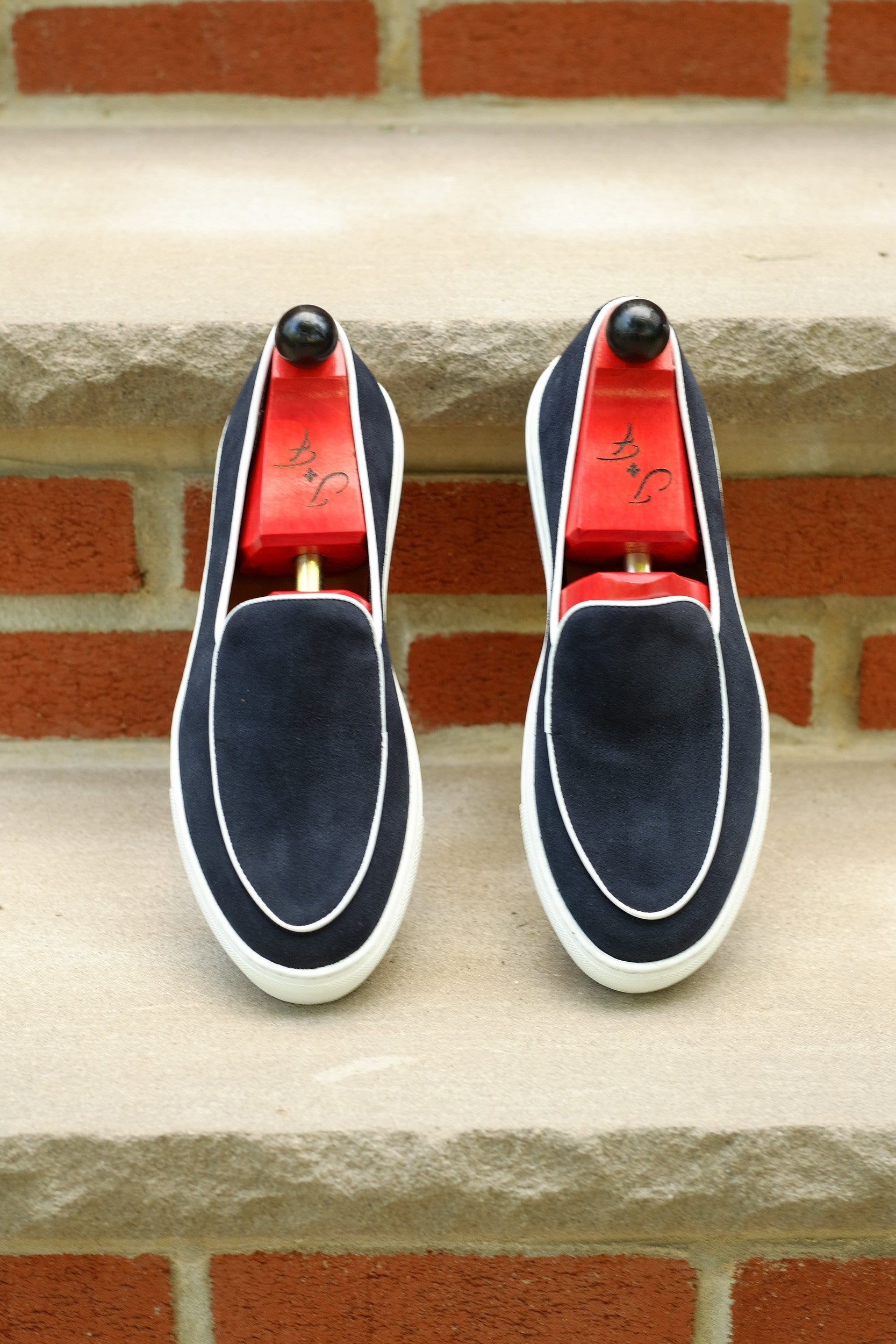 Ellensburg - Navy Suede / White Calf Piping - PRE SALE-Slip On Sneakers-J.FitzPatrick Footwear