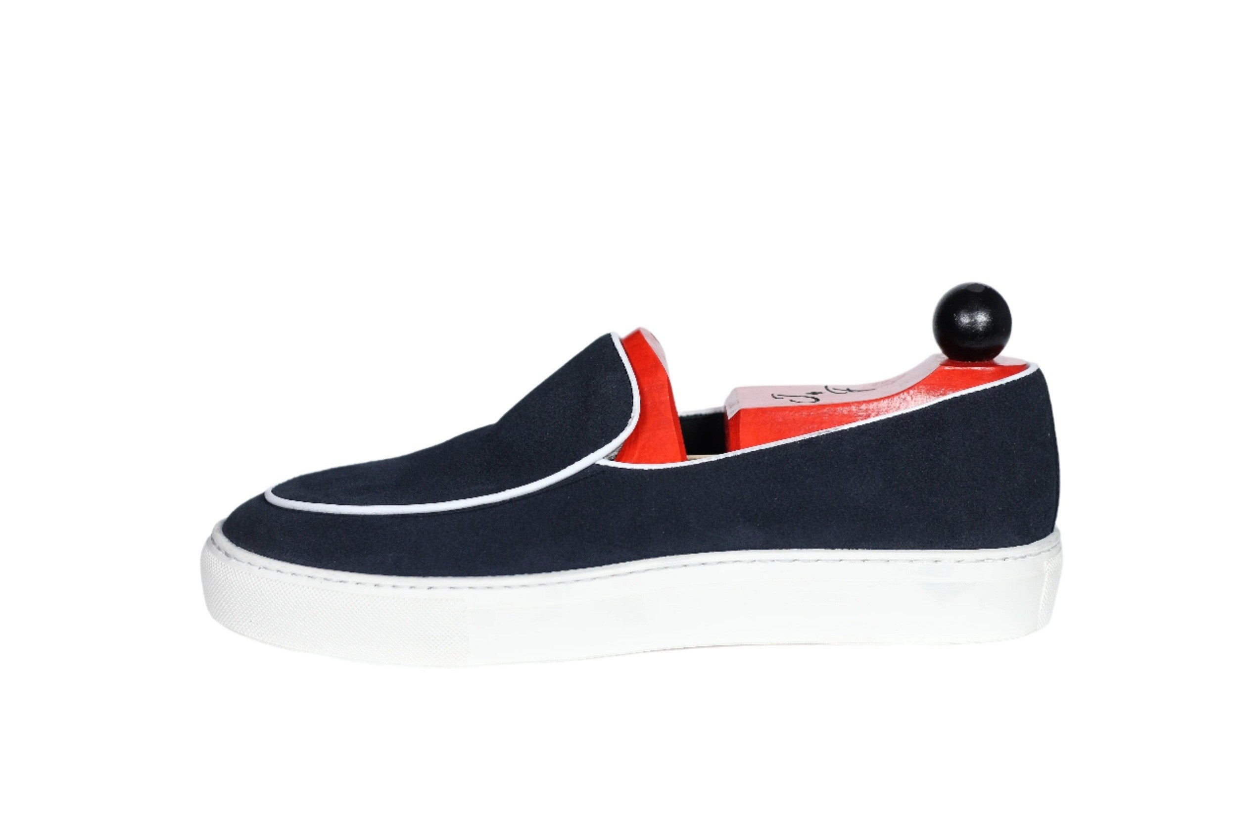 Ellensburg - Navy Suede / White Calf Piping - PRE SALE-Slip On Sneakers-J.FitzPatrick Footwear