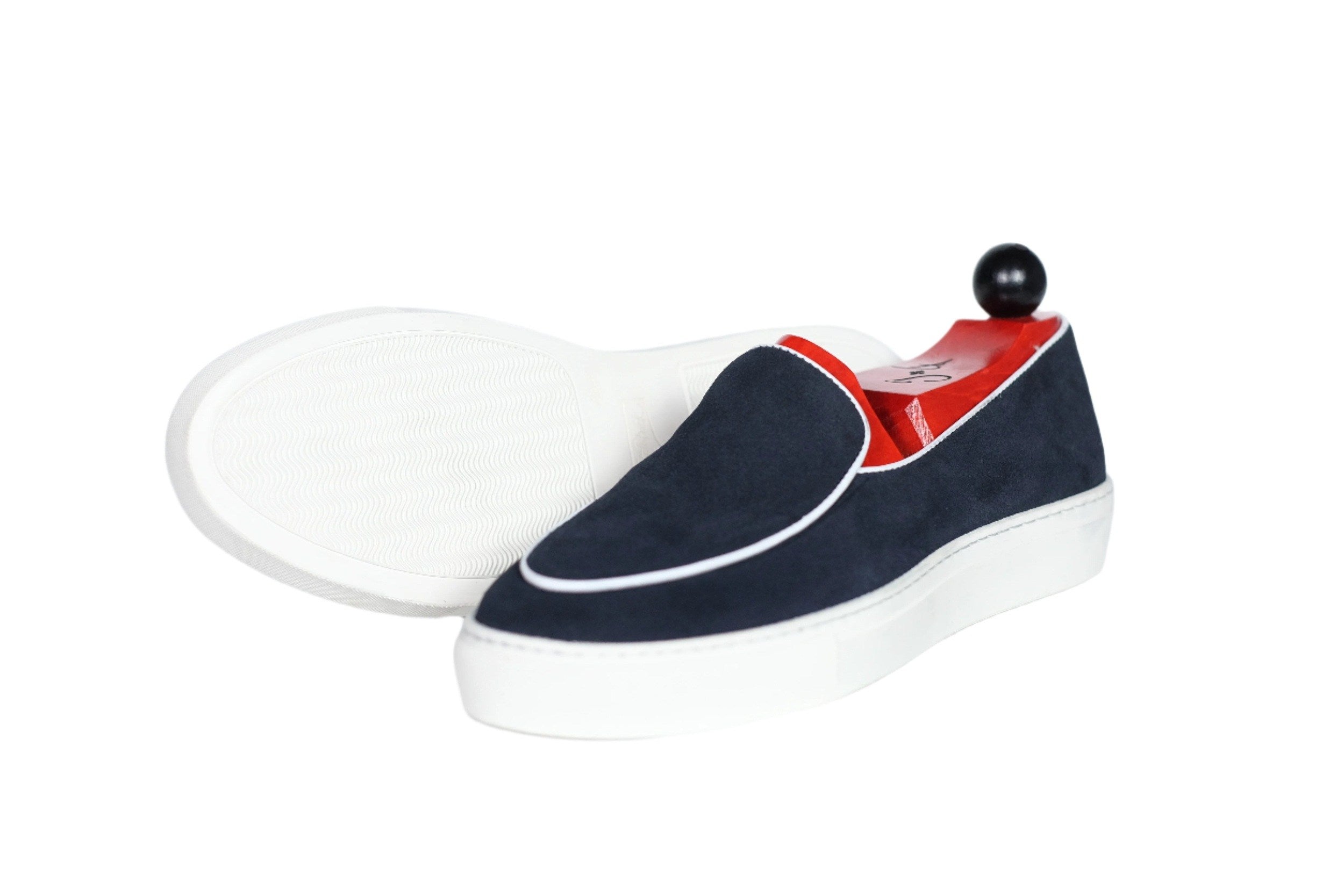 Ellensburg - Navy Suede / White Calf Piping - PRE SALE-Slip On Sneakers-J.FitzPatrick Footwear
