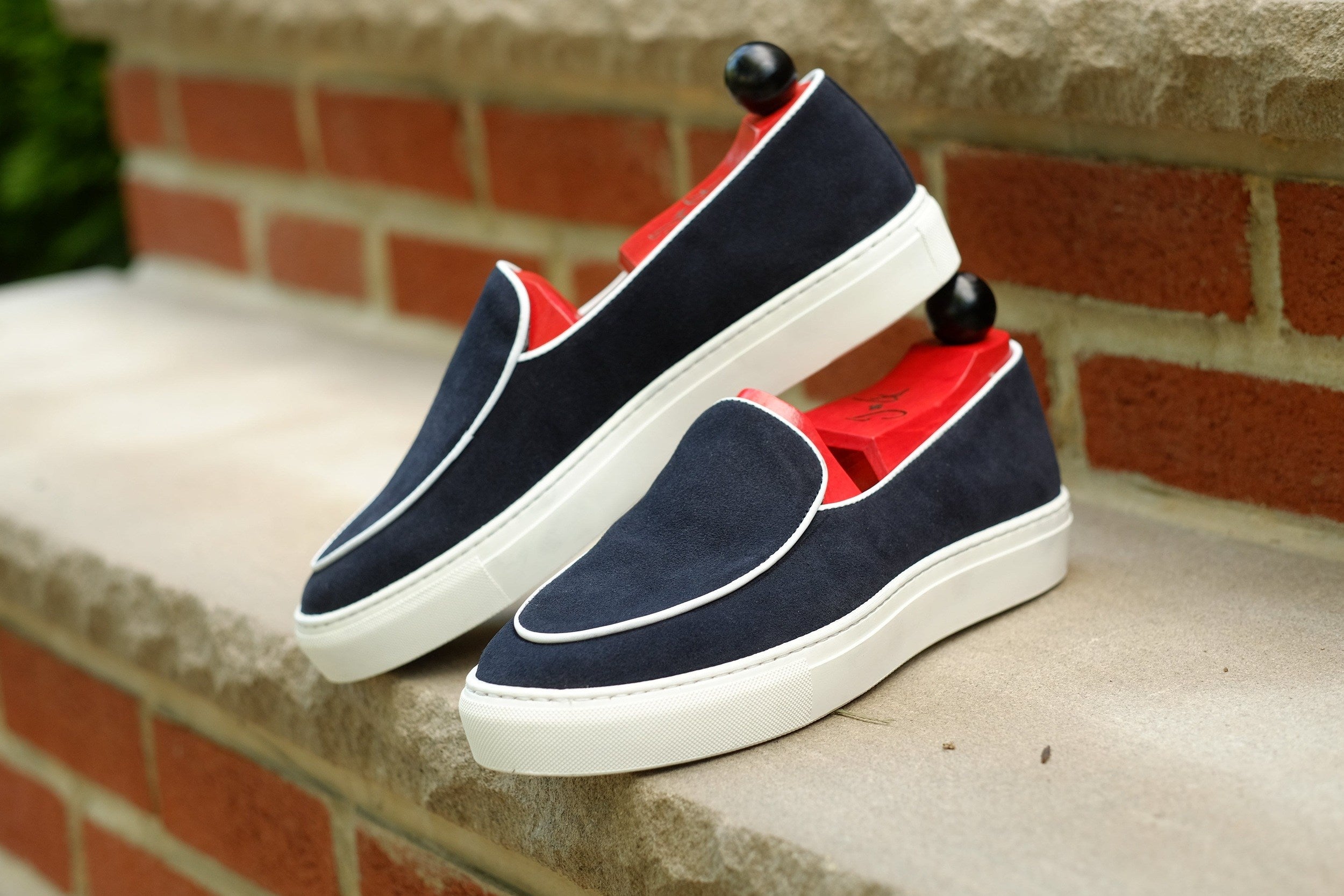 Ellensburg - Navy Suede / White Calf Piping - PRE SALE-Slip On Sneakers-J.FitzPatrick Footwear