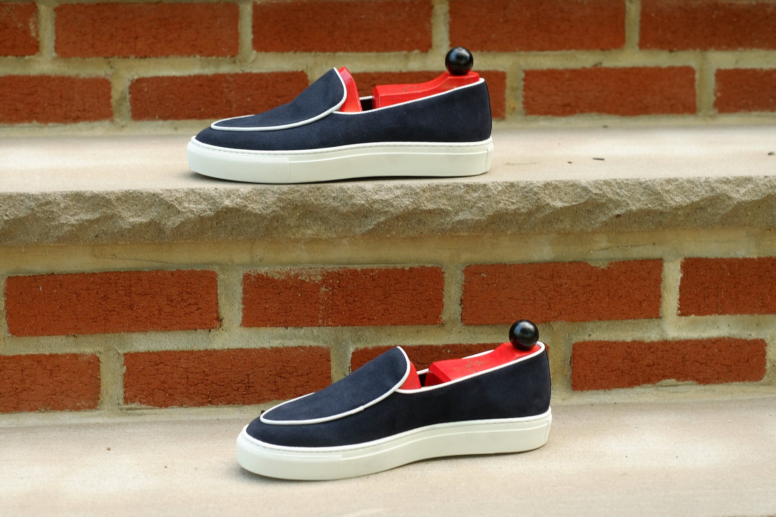 Ellensburg - Navy Suede / White Calf Piping - PRE SALE-Slip On Sneakers-J.FitzPatrick Footwear