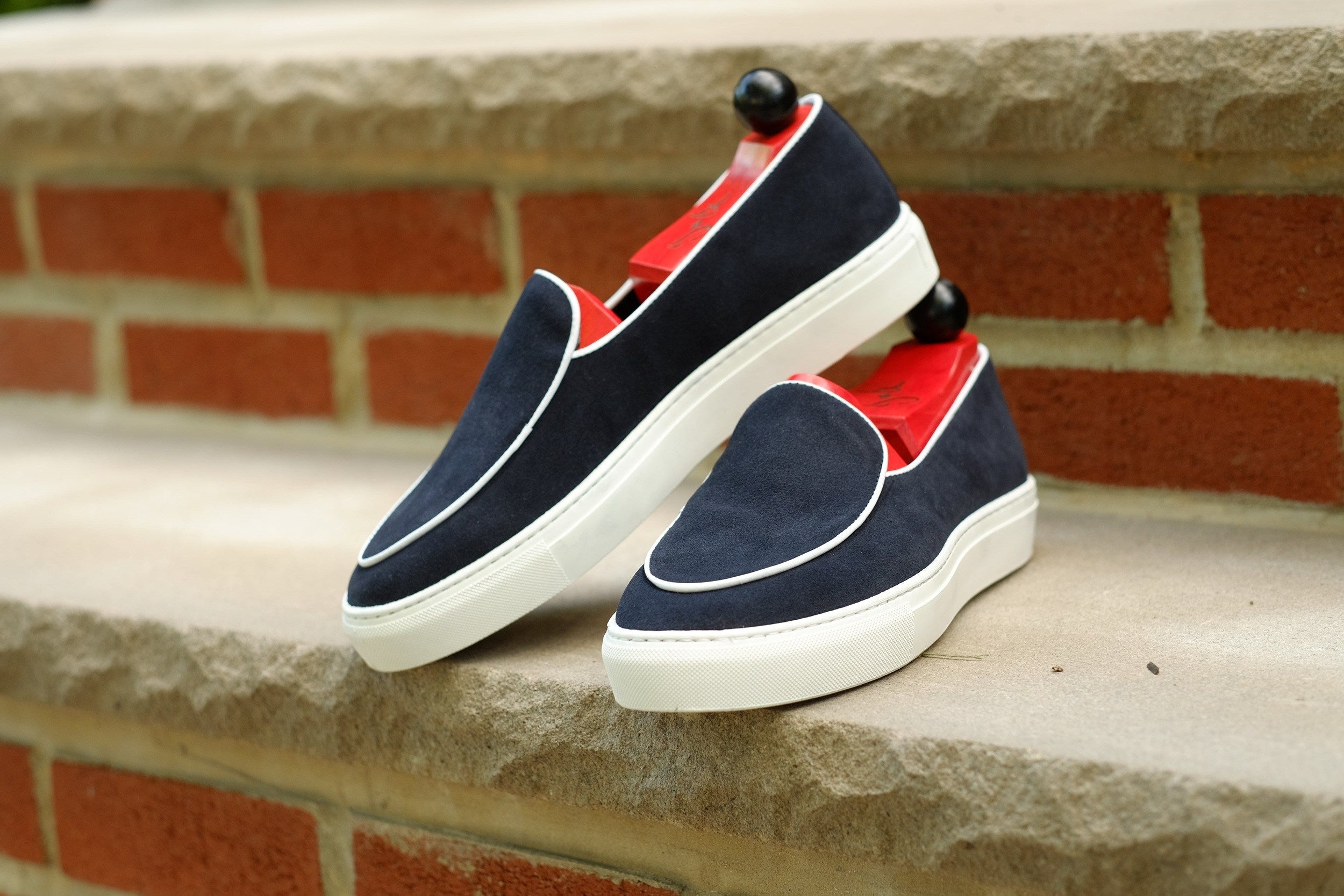 Ellensburg - Navy Suede / White Calf Piping - PRE SALE-Slip On Sneakers-J.FitzPatrick Footwear