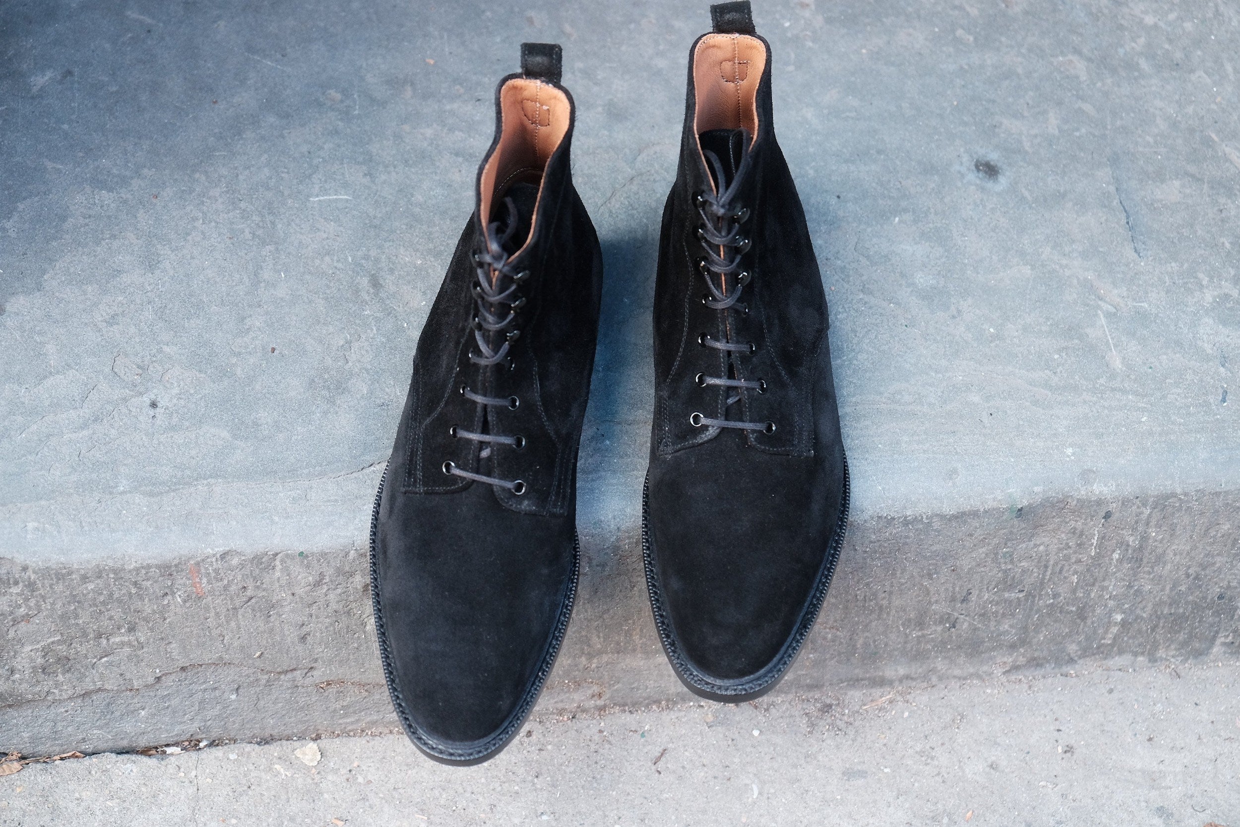 Foster - MTO - Black Suede - TMG Last - Double Leather Sole With 3/4 Storm Welt-Made To Order Boot Lace Laceup Plain Toe-J.FitzPatrick Footwear