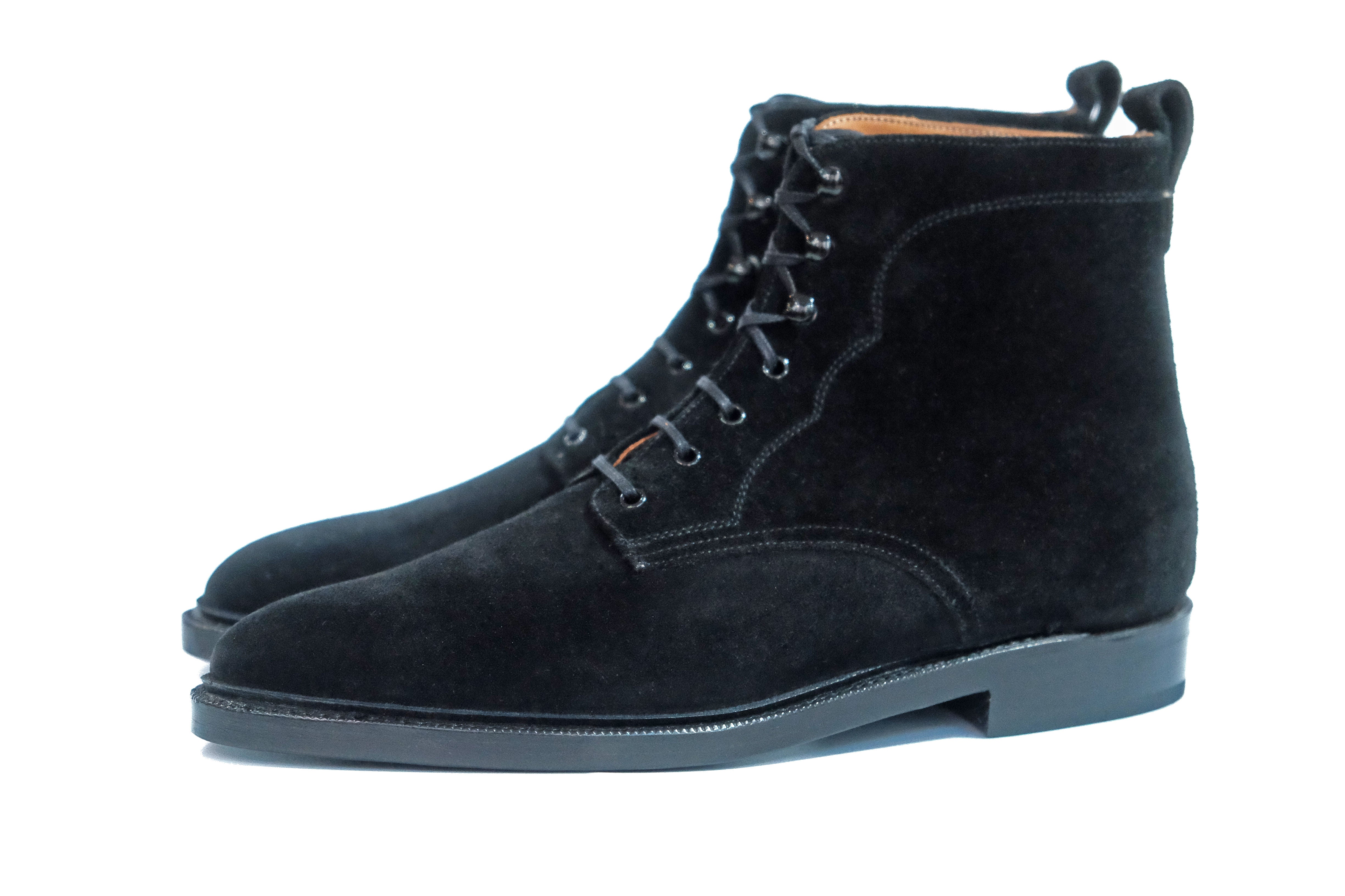 Foster - MTO - Black Suede - TMG Last - Double Leather Sole With 3/4 Storm Welt-Made To Order Boot Lace Laceup Plain Toe-J.FitzPatrick Footwear