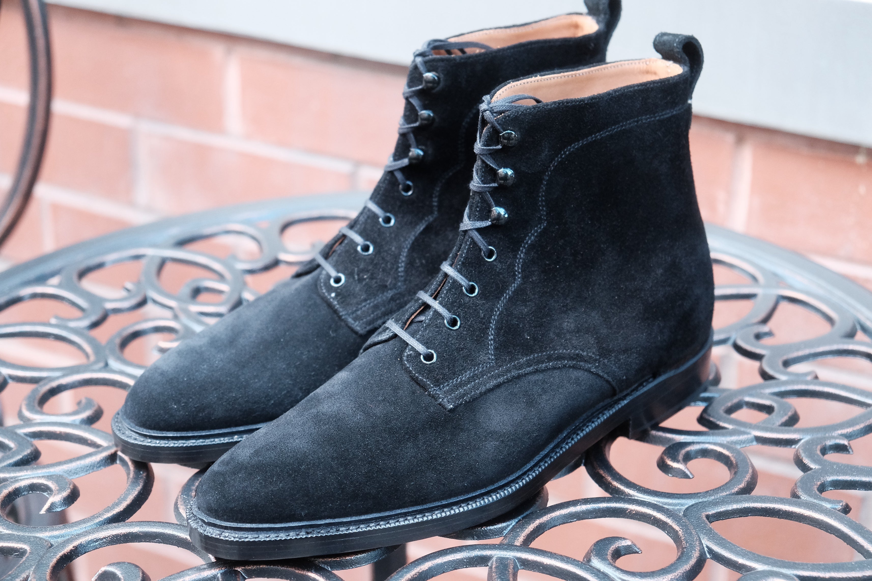 Foster - MTO - Black Suede - TMG Last - Double Leather Sole With 3/4 Storm Welt-Made To Order Boot Lace Laceup Plain Toe-J.FitzPatrick Footwear