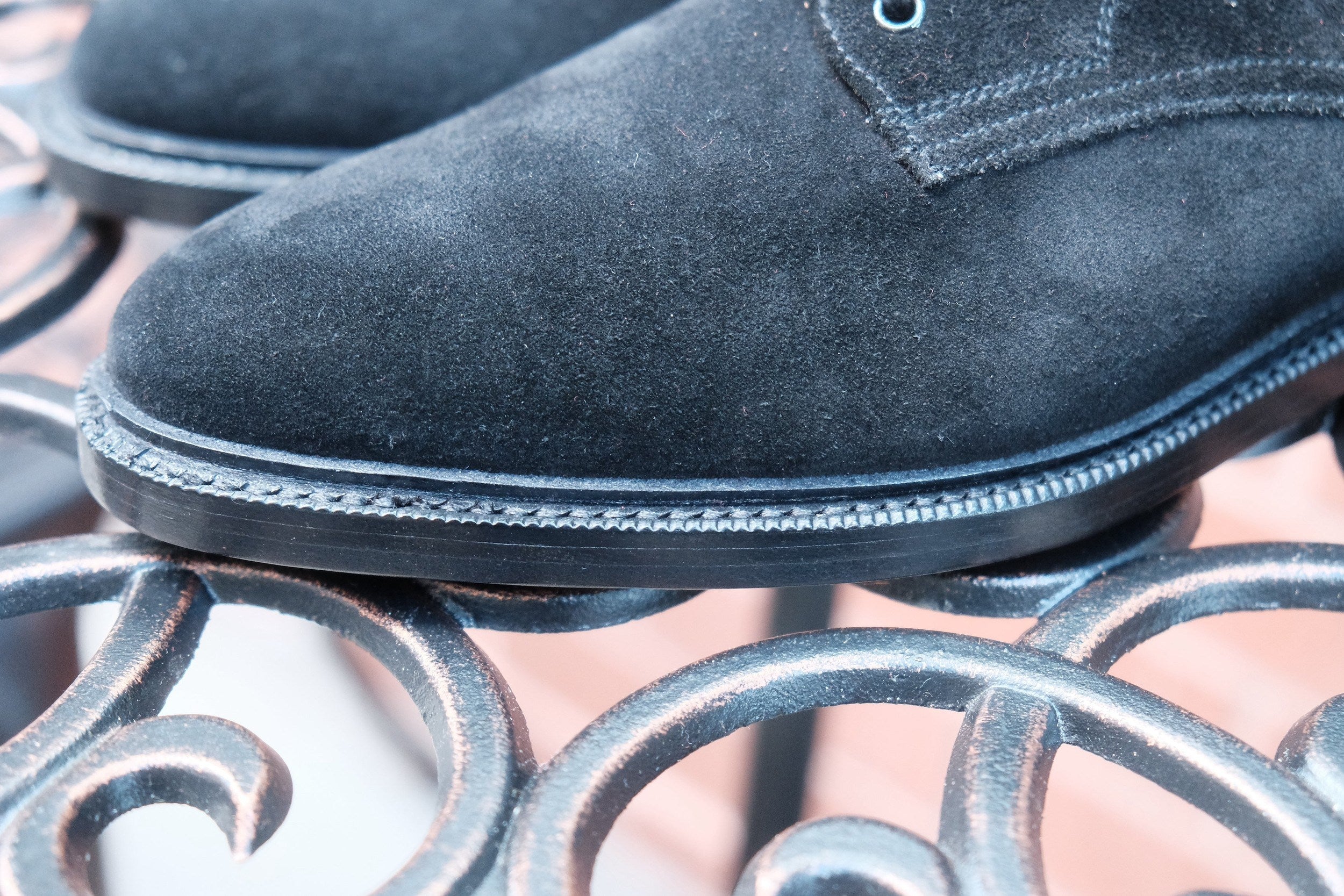 Foster - MTO - Black Suede - TMG Last - Double Leather Sole With 3/4 Storm Welt-Made To Order Boot Lace Laceup Plain Toe-J.FitzPatrick Footwear