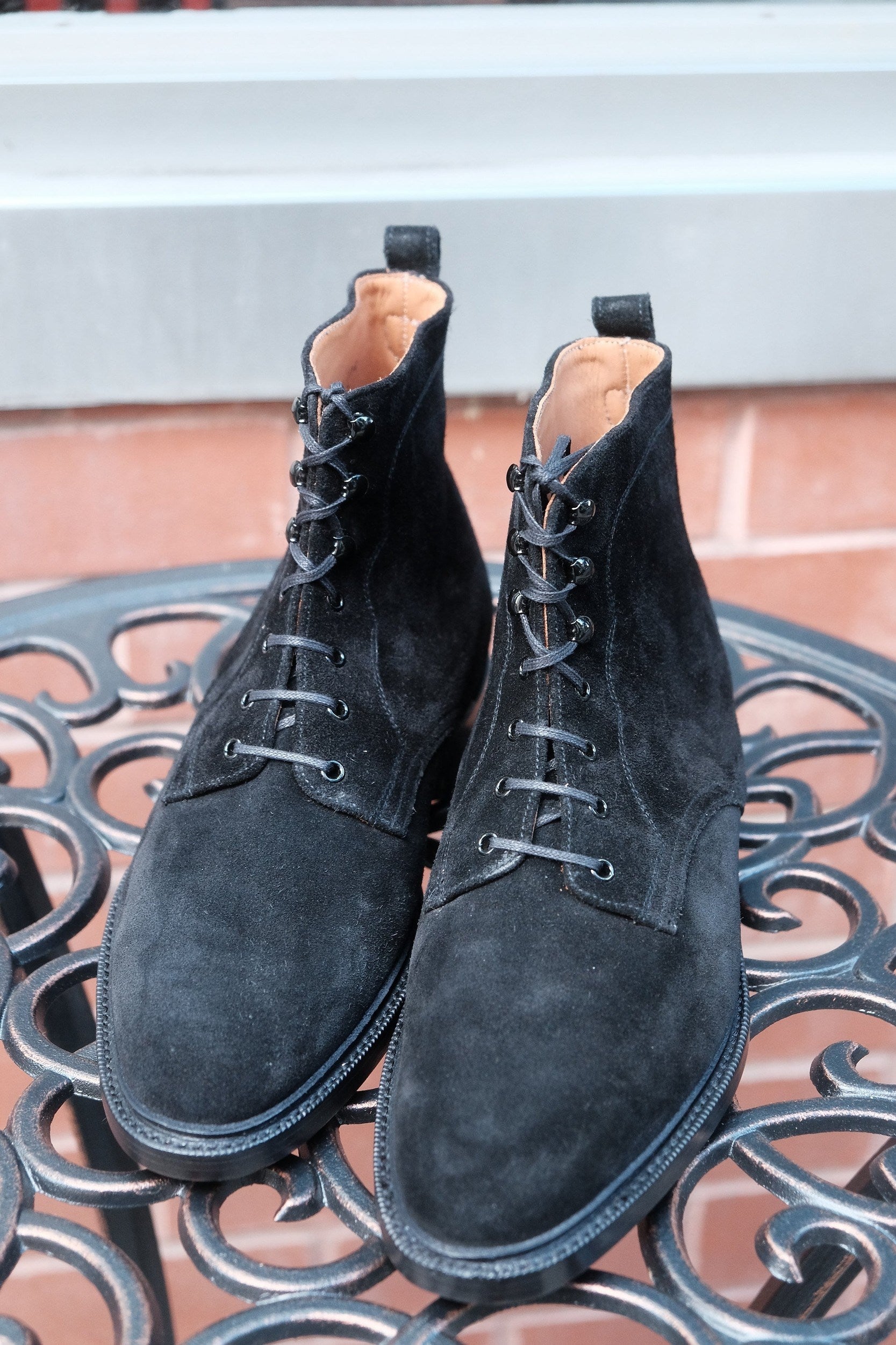 Foster - MTO - Black Suede - TMG Last - Double Leather Sole With 3/4 Storm Welt-Made To Order Boot Lace Laceup Plain Toe-J.FitzPatrick Footwear