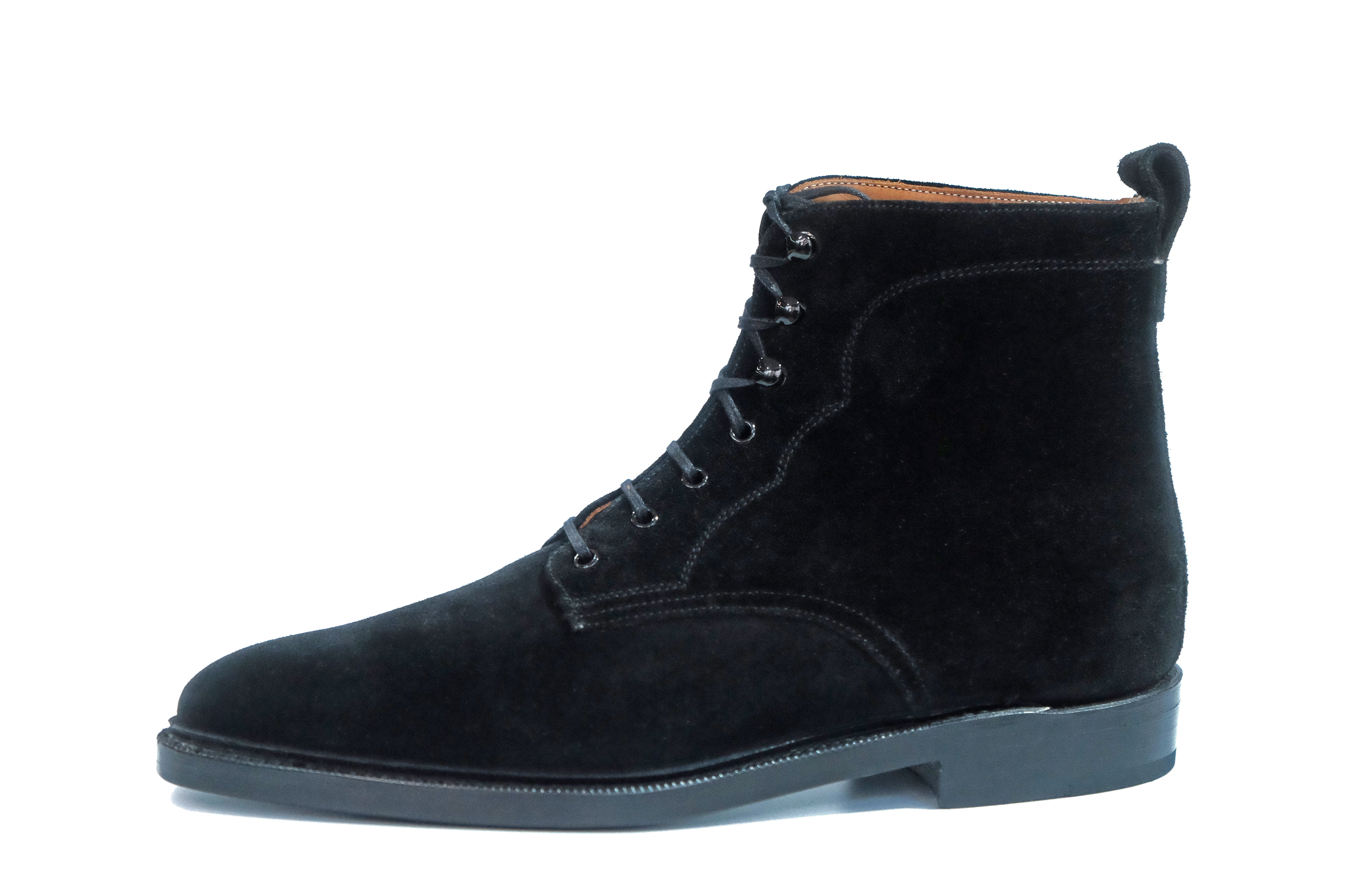Foster - MTO - Black Suede - TMG Last - Double Leather Sole With 3/4 Storm Welt-Made To Order Boot Lace Laceup Plain Toe-J.FitzPatrick Footwear