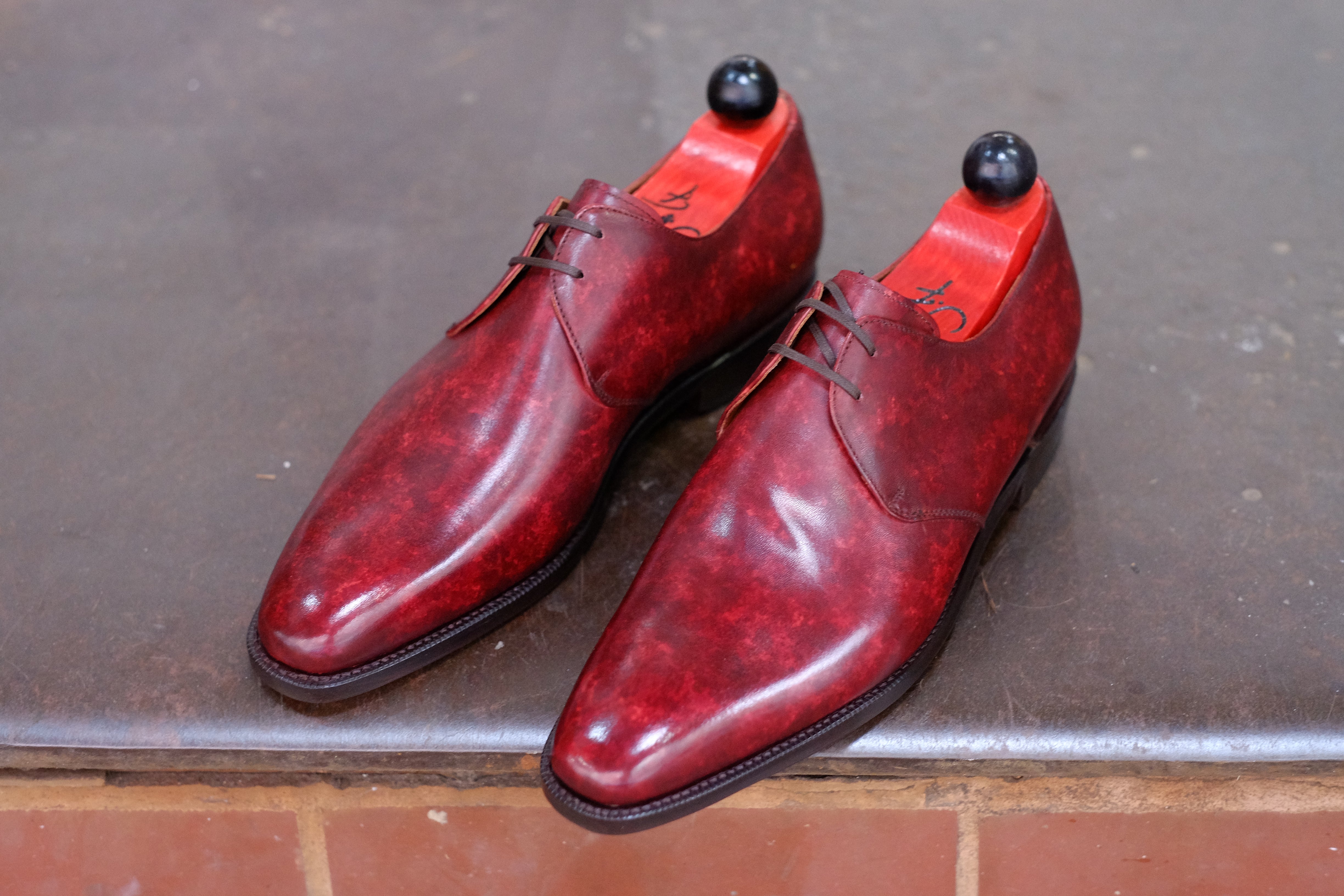 Fremont - MTO - Burgundy Marble Patina-Made To Order Derbies Derby Two Eyelet-J.FitzPatrick Footwear
