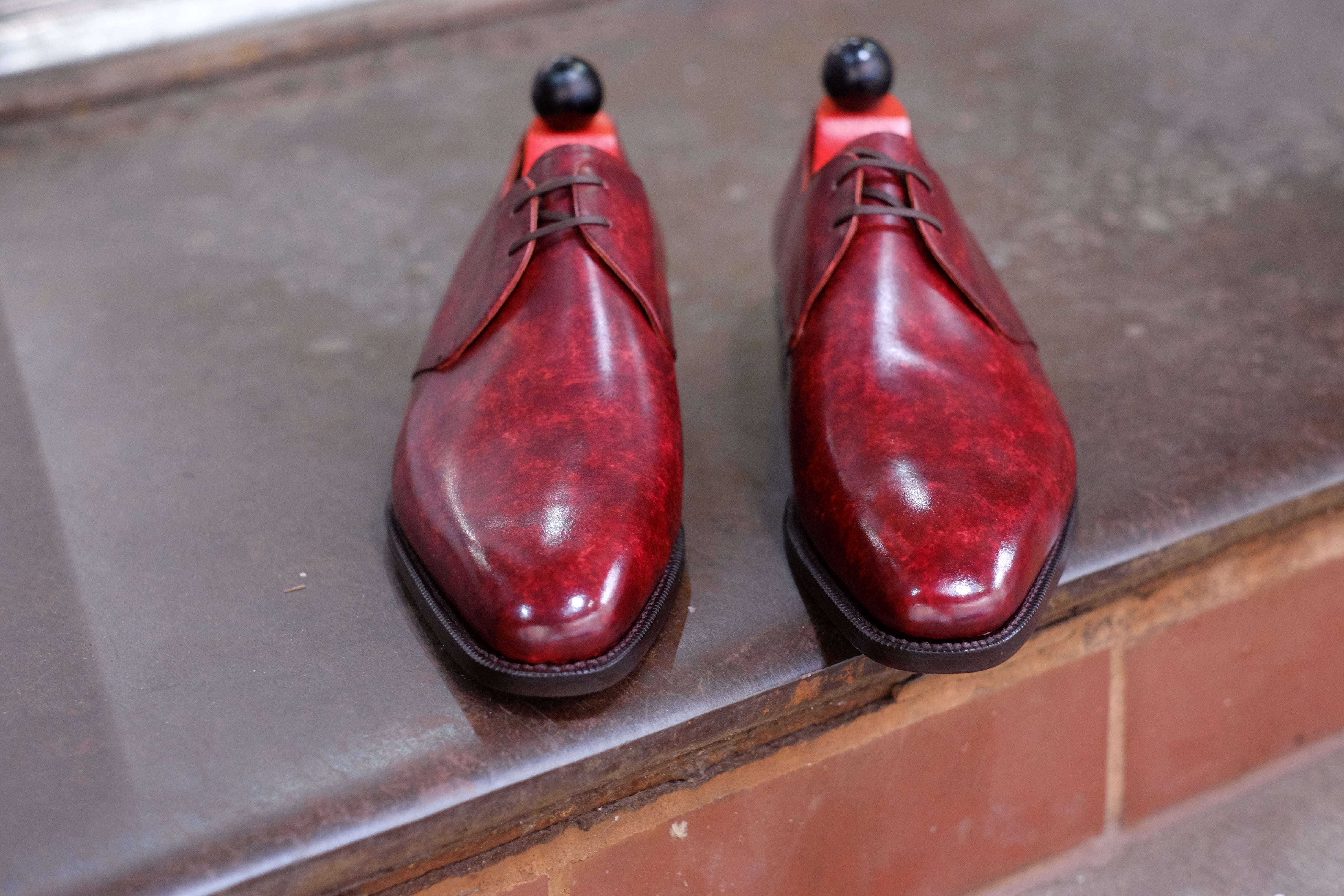Fremont - MTO - Burgundy Marble Patina-Made To Order Derbies Derby Two Eyelet-J.FitzPatrick Footwear