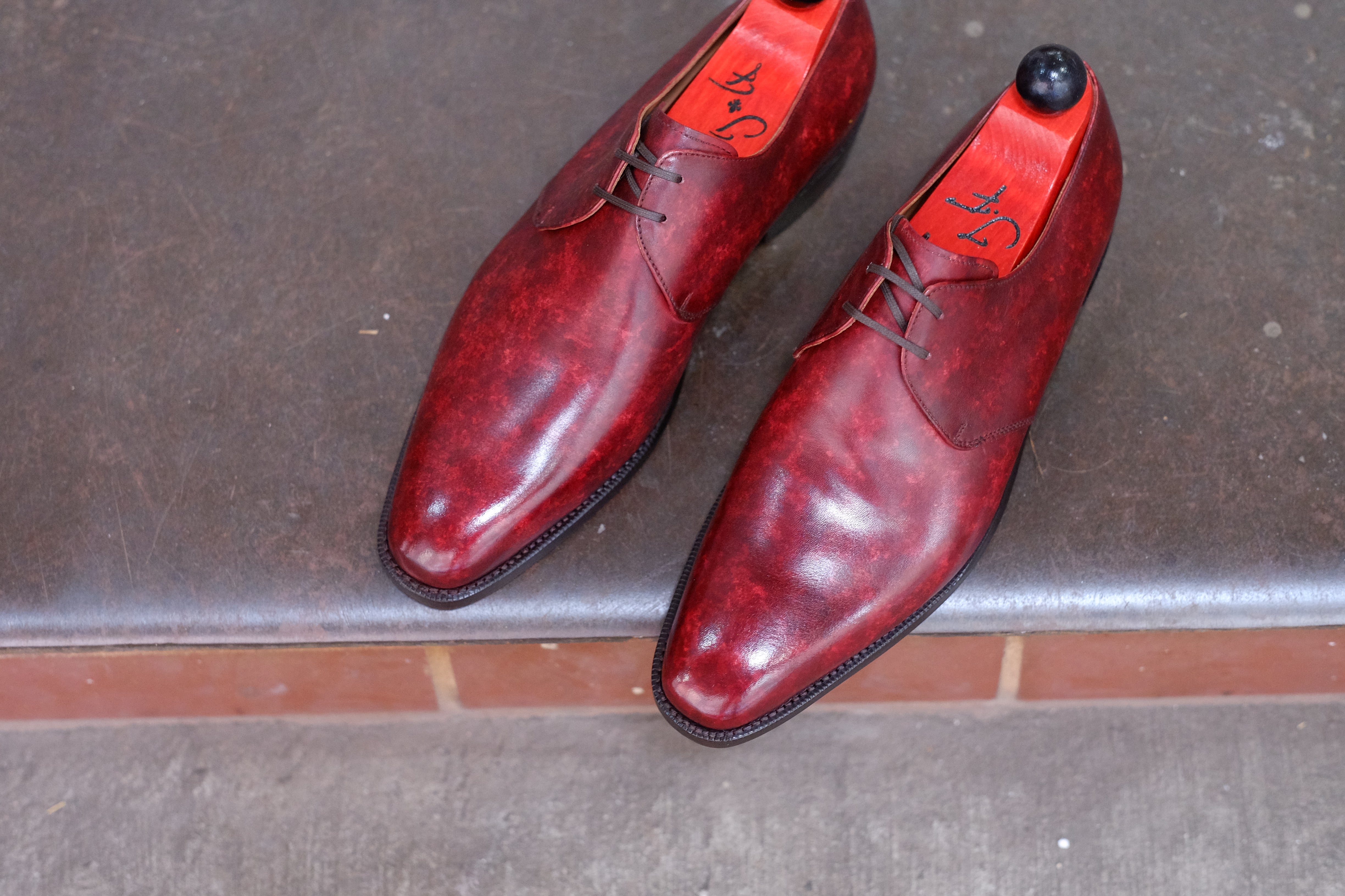 Fremont - MTO - Burgundy Marble Patina-Made To Order Derbies Derby Two Eyelet-J.FitzPatrick Footwear