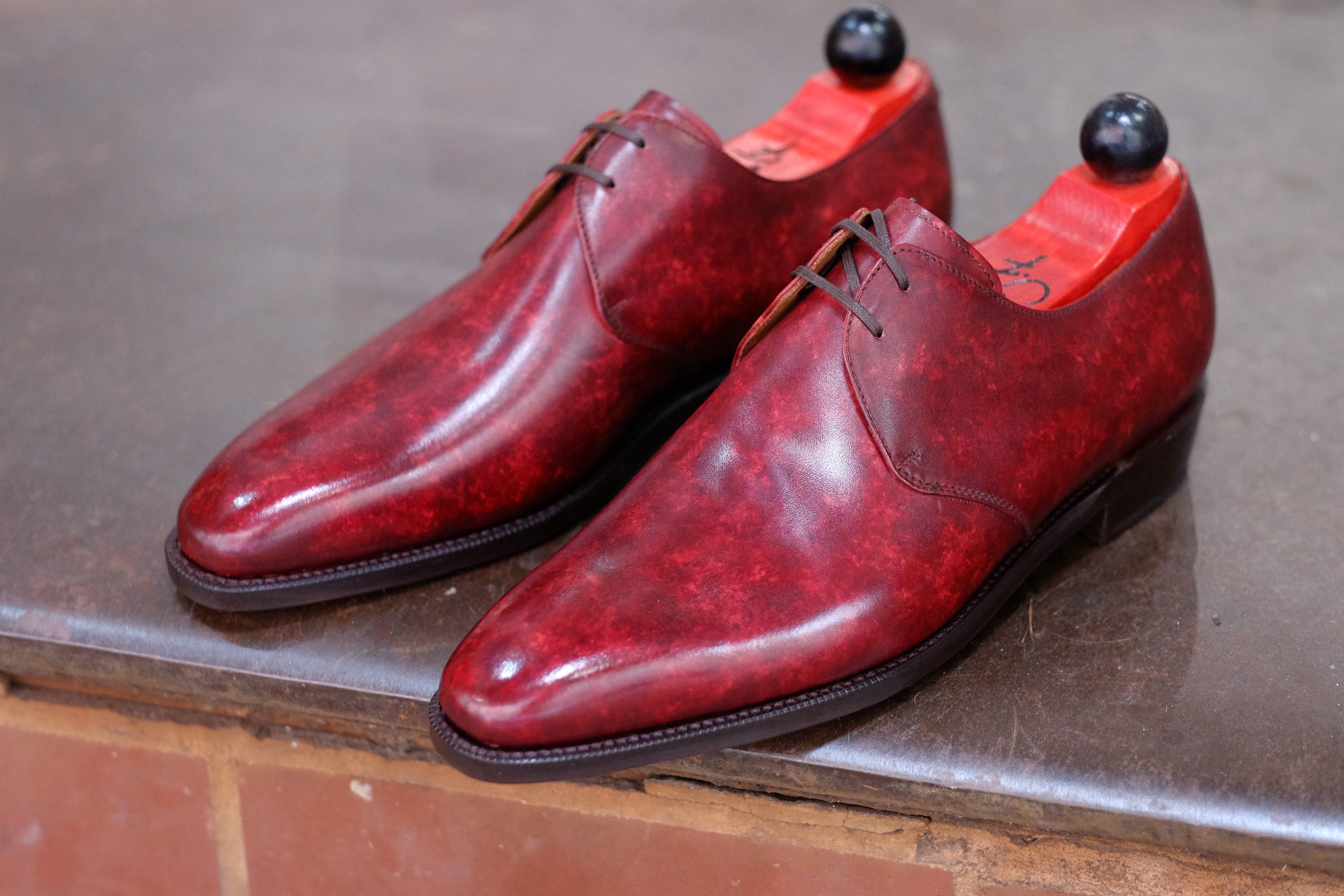 Fremont - MTO - Burgundy Marble Patina-Made To Order Derbies Derby Two Eyelet-J.FitzPatrick Footwear