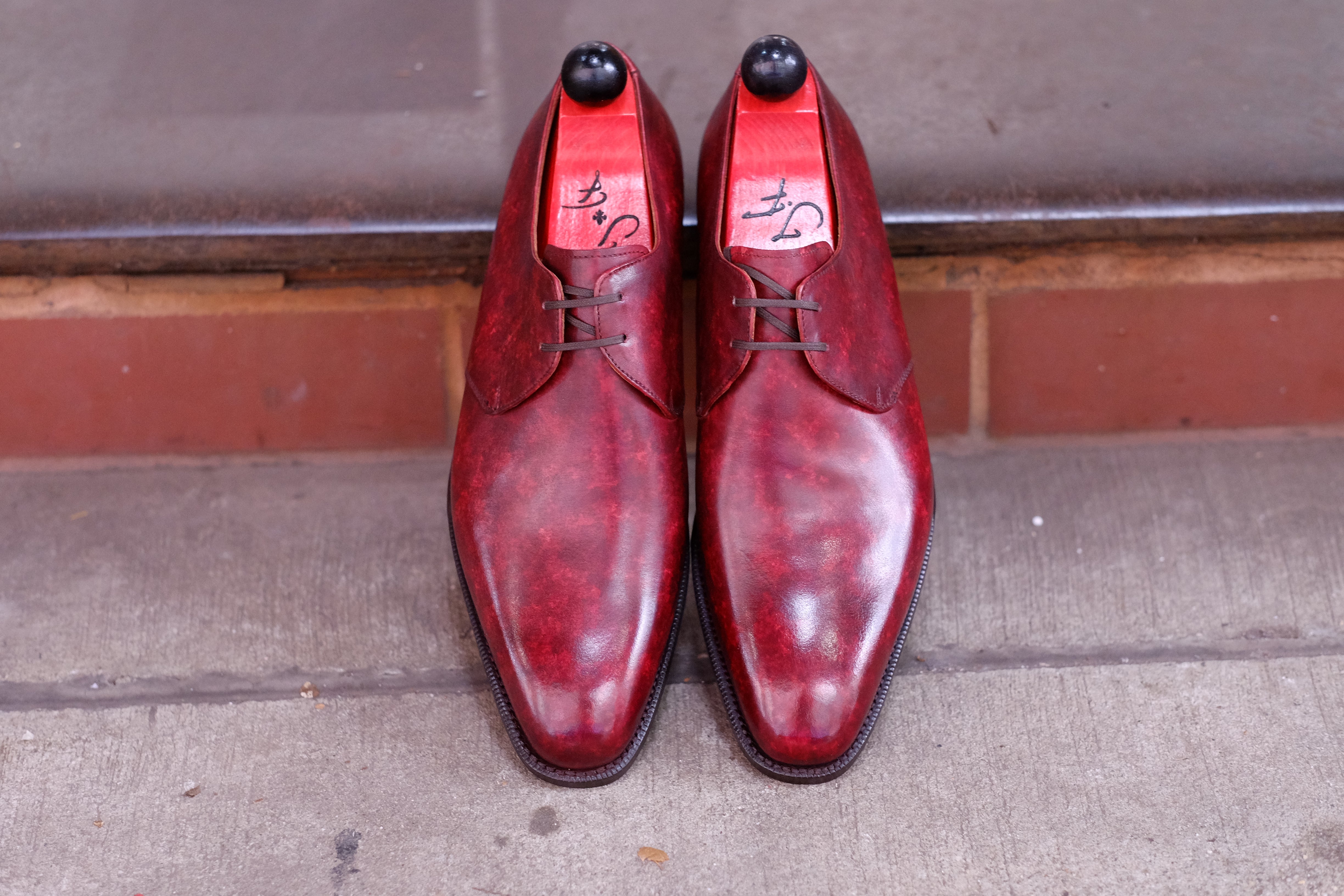 Fremont - MTO - Burgundy Marble Patina-Made To Order Derbies Derby Two Eyelet-J.FitzPatrick Footwear