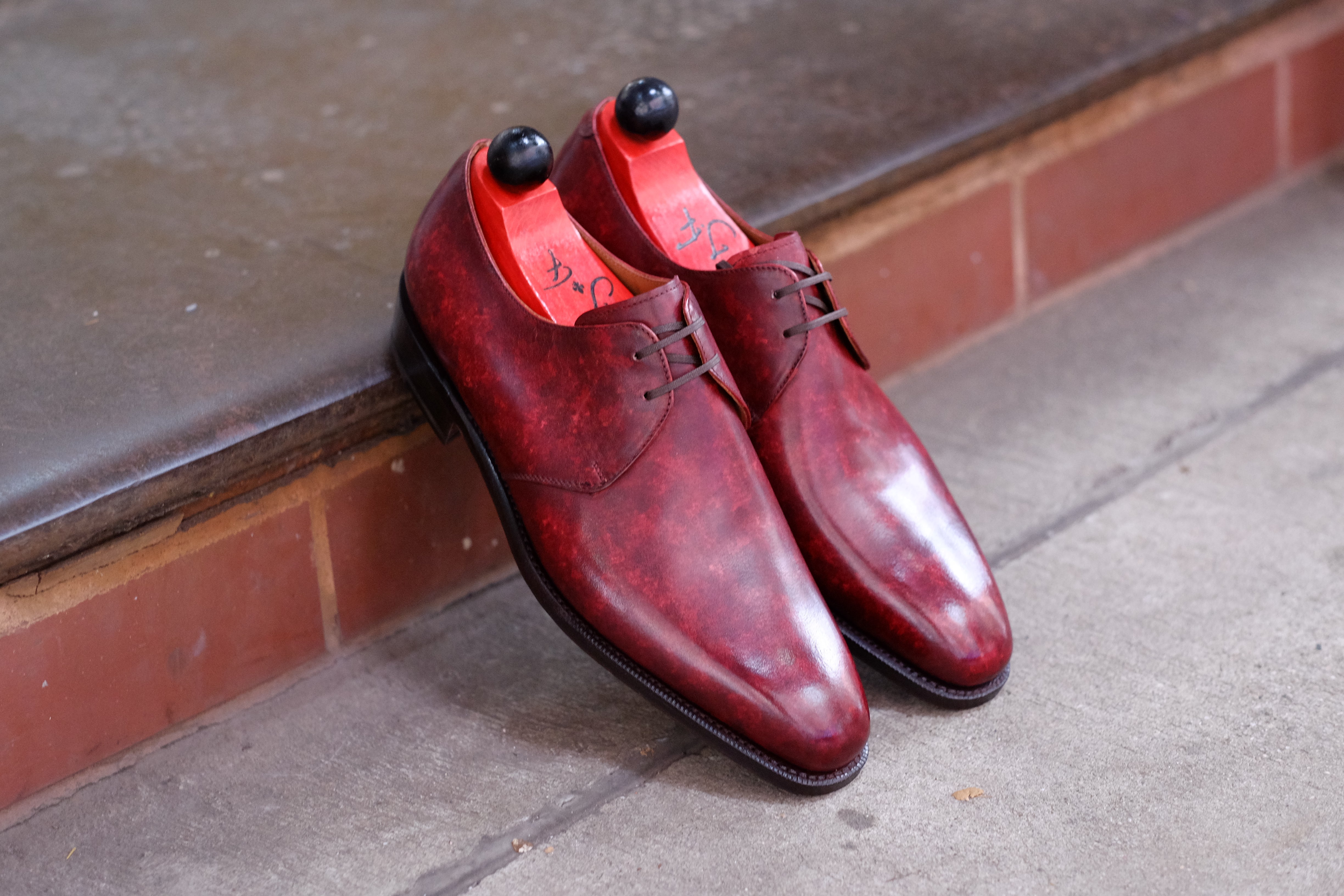 Fremont - MTO - Burgundy Marble Patina-Made To Order Derbies Derby Two Eyelet-J.FitzPatrick Footwear