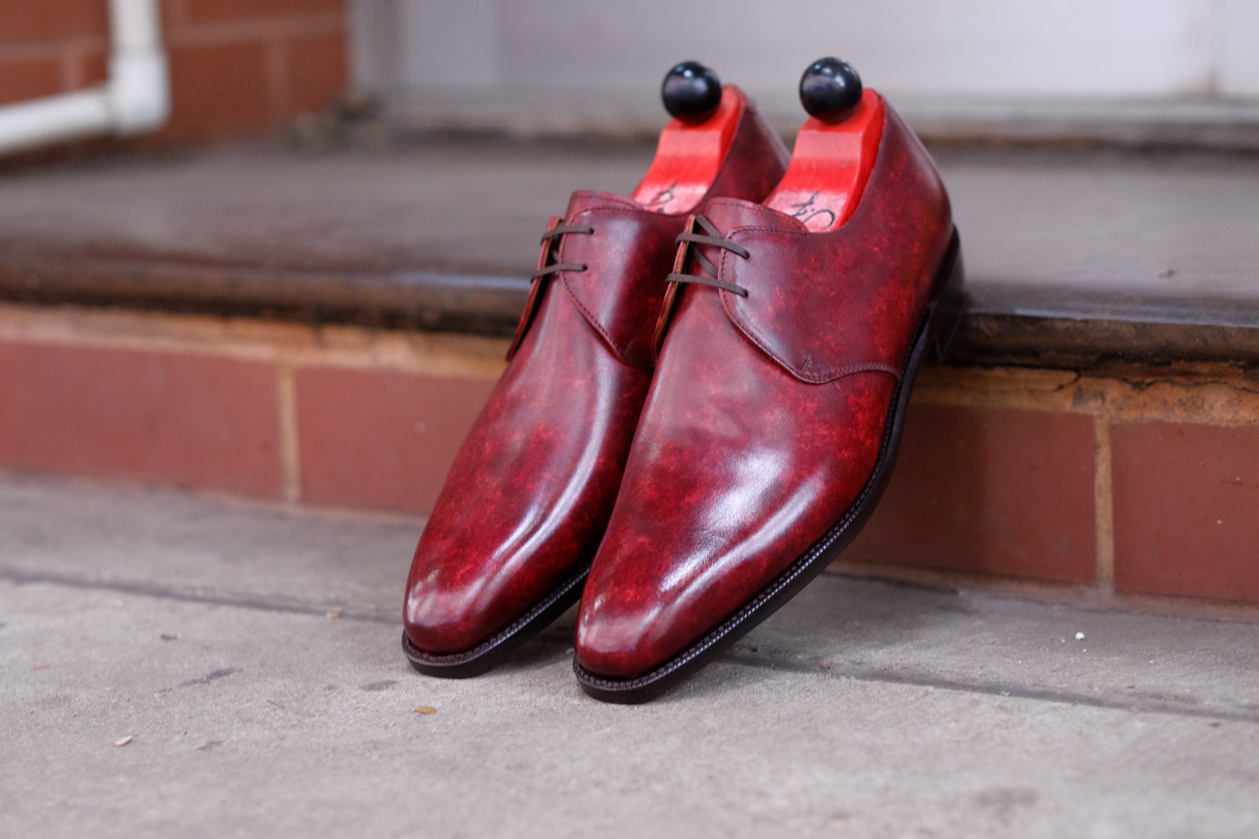 Fremont - MTO - Burgundy Marble Patina-Made To Order Derbies Derby Two Eyelet-J.FitzPatrick Footwear