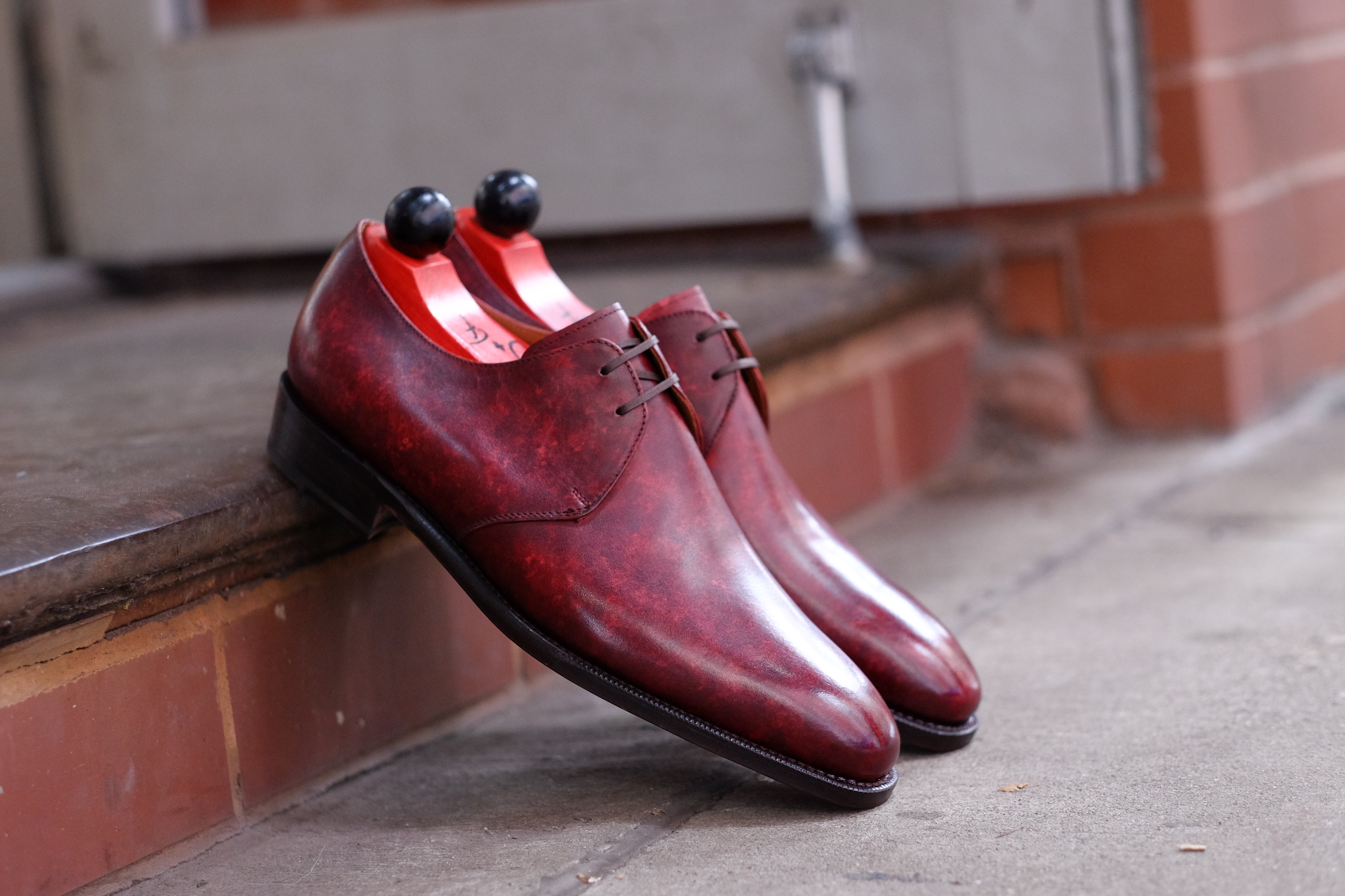 Fremont - MTO - Burgundy Marble Patina-Made To Order Derbies Derby Two Eyelet-J.FitzPatrick Footwear