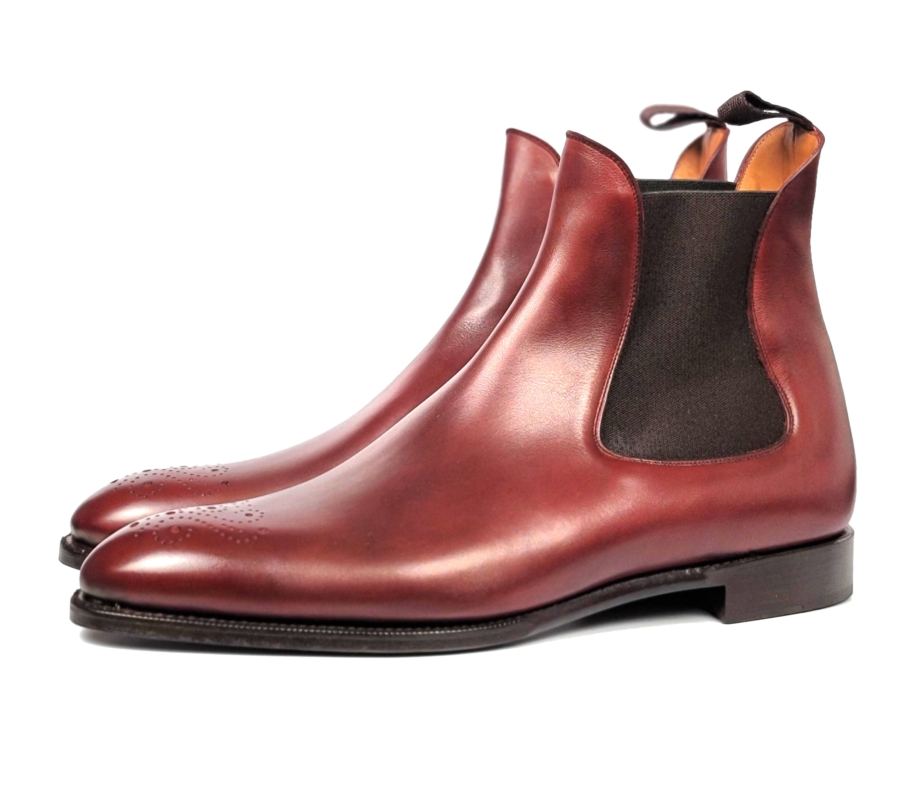 Highland - MTO - Burgundy Calf - NGT Last - Single Leather Sole-Made To Order Chelsea Boot Medallion-J.FitzPatrick Footwear