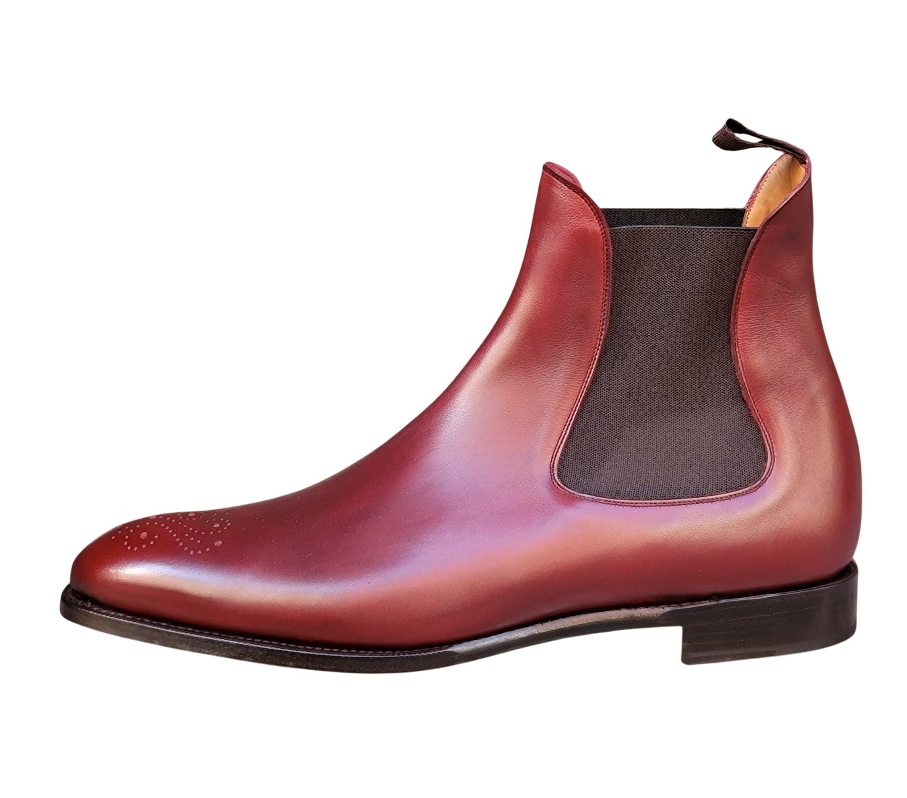Highland - MTO - Burgundy Calf - NGT Last - Single Leather Sole-Made To Order Chelsea Boot Medallion-J.FitzPatrick Footwear