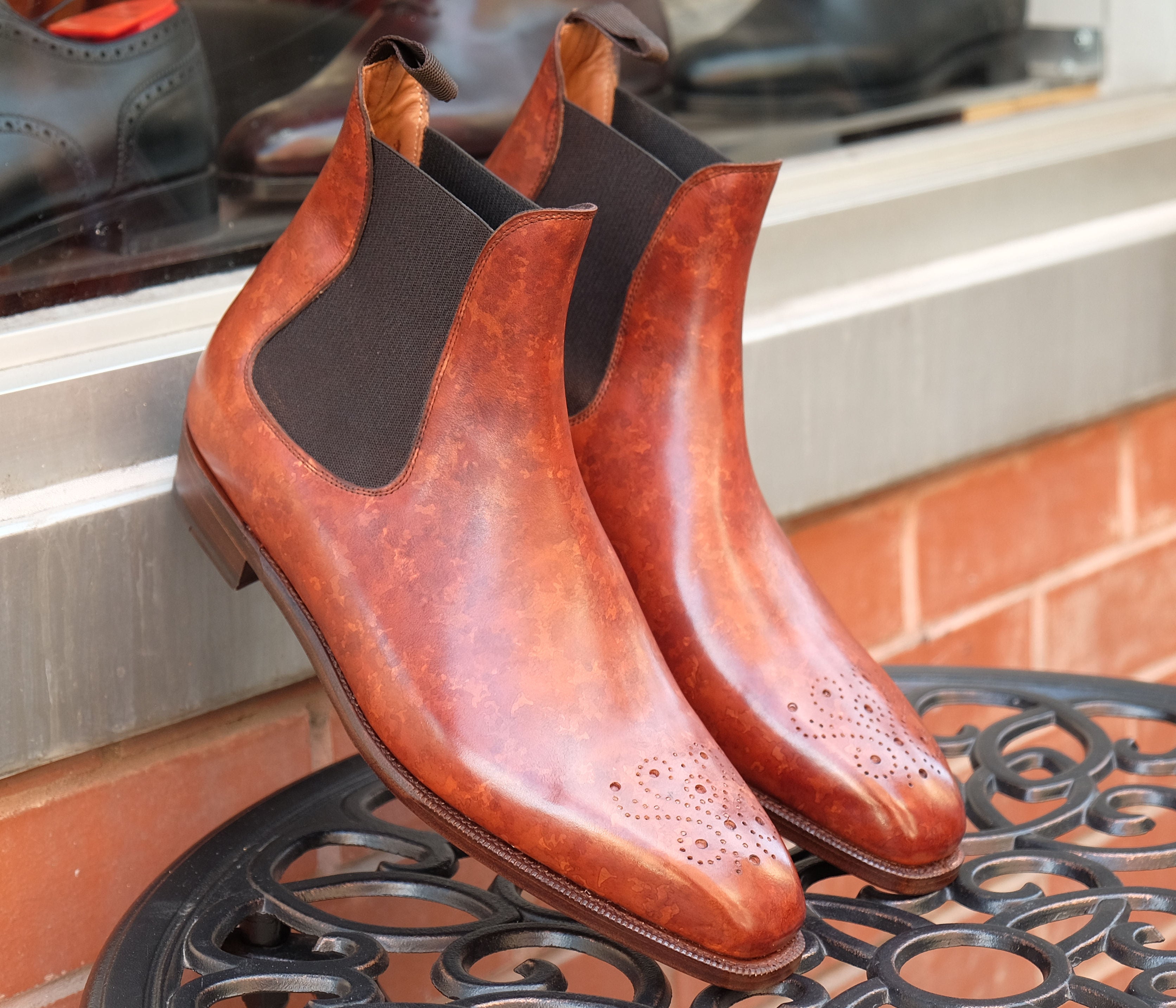 Highland - MTO - Gold Marble Patina - MGF Last - Single City Rubber Sole-Made To Order Chelsea Boot Medallion-J.FitzPatrick Footwear