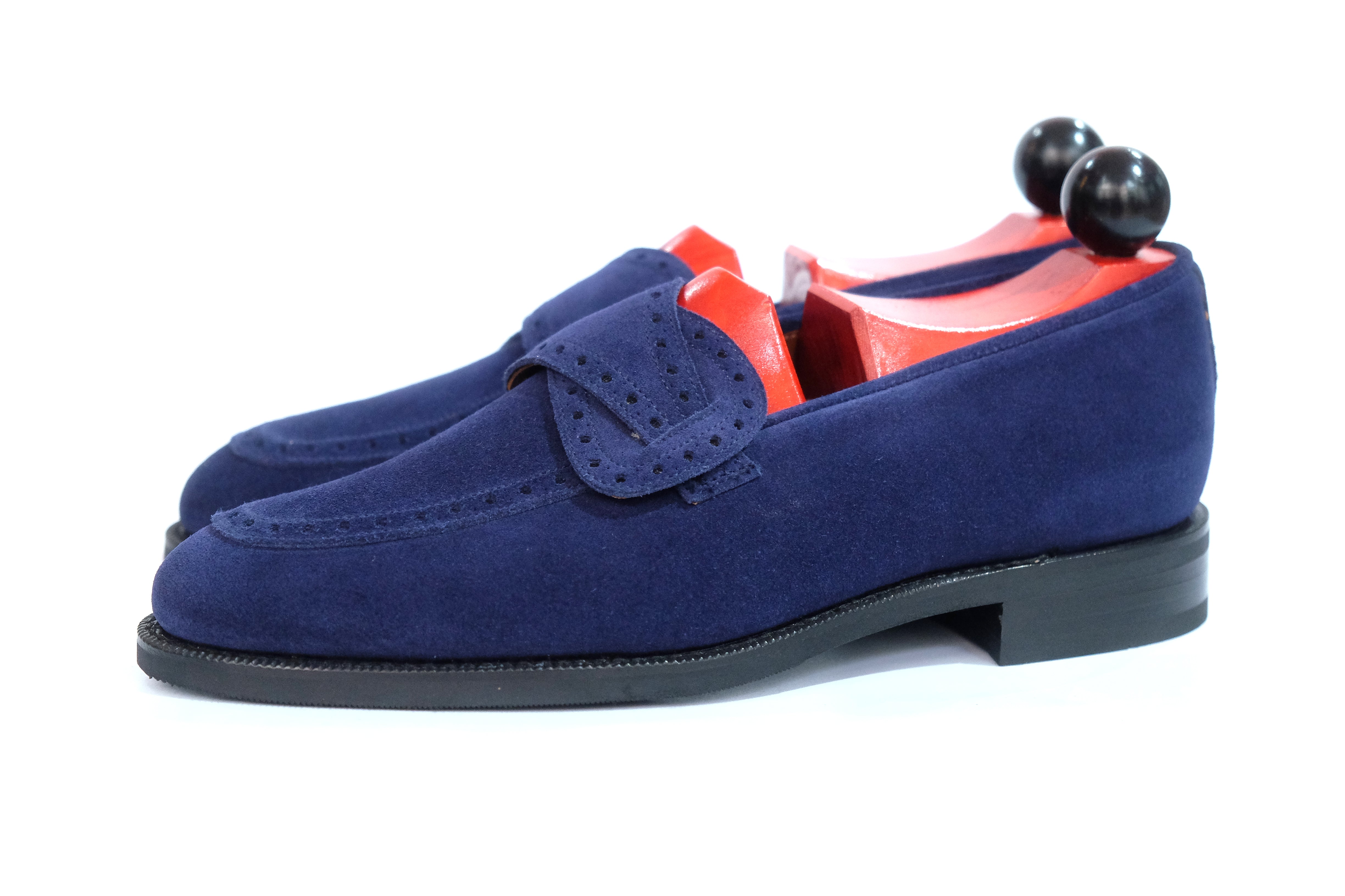 Kennewick - MTO - Dark Blue Suede - TMG Last - Single City Rubber Sole-Made To Order Butterfly Loafer Brogue-J.FitzPatrick Footwear
