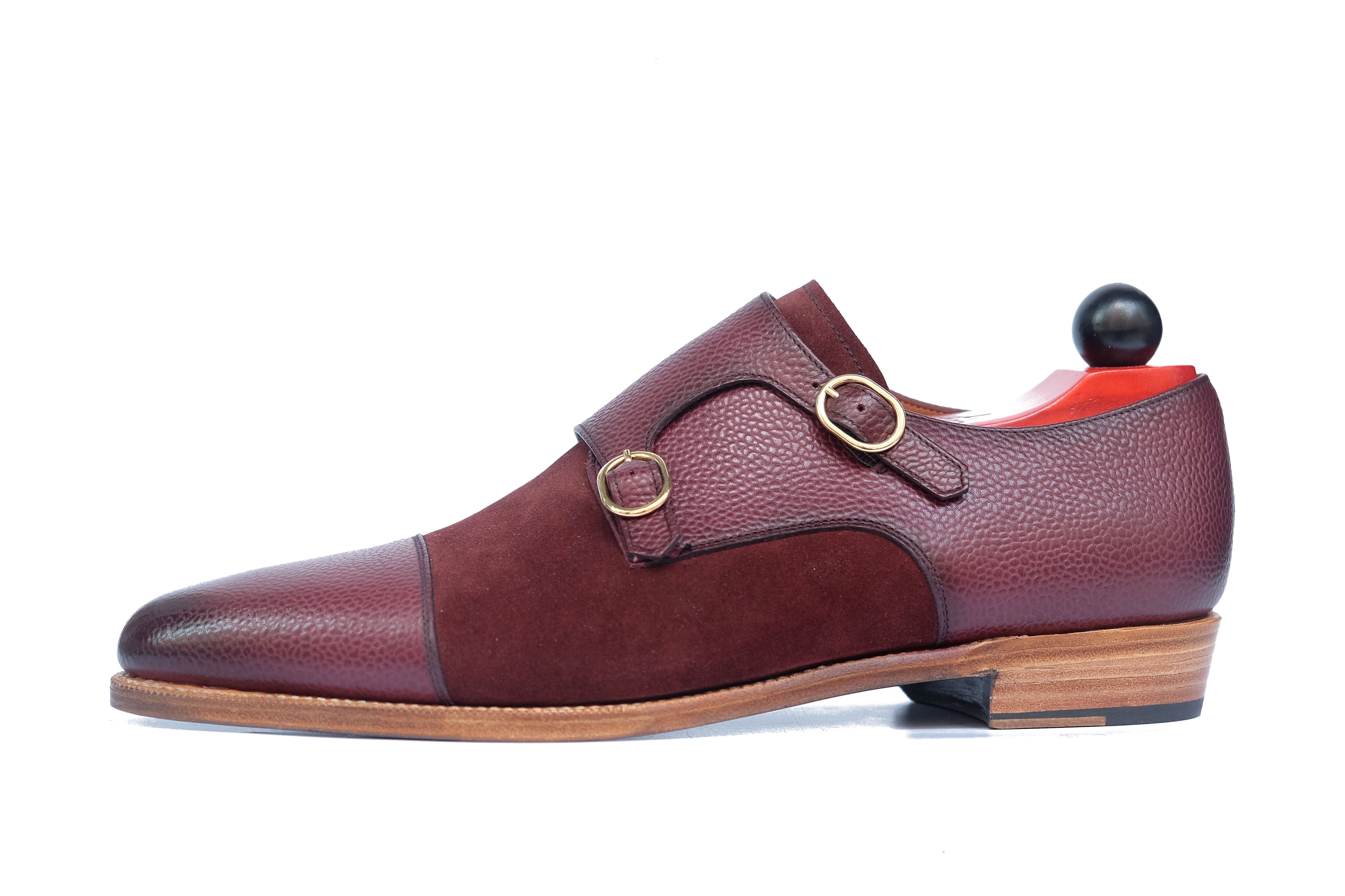 Kent - MTO - Burnished Burgundy Grain / Burgundy Suede-Made To Order Double Monkstrap Cap Toe-J.FitzPatrick Footwear