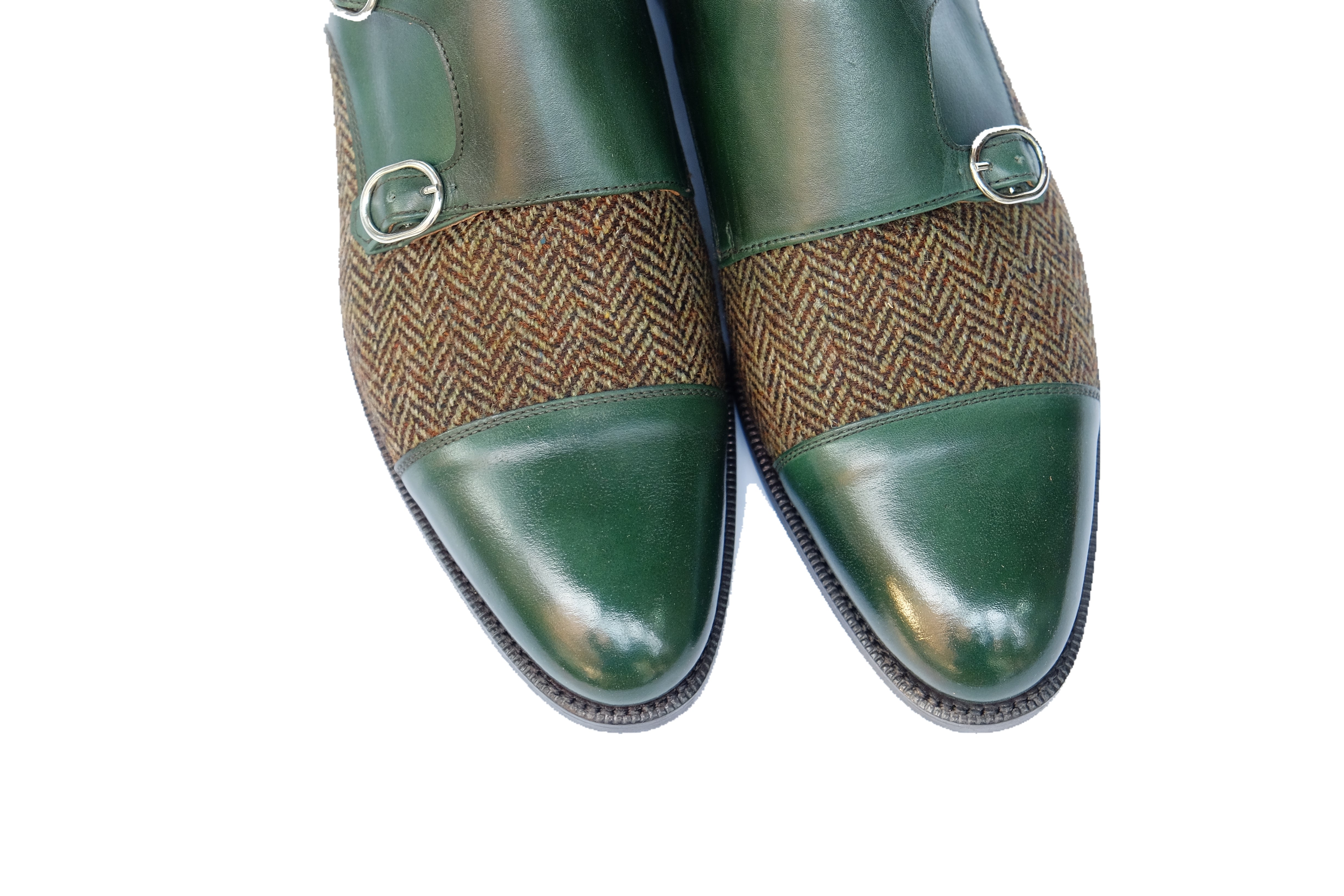 Kent - MTO - Shaded Forest Green Calf / Forest Tweed-Made To Order Double Monkstrap Cap Toe-J.FitzPatrick Footwear