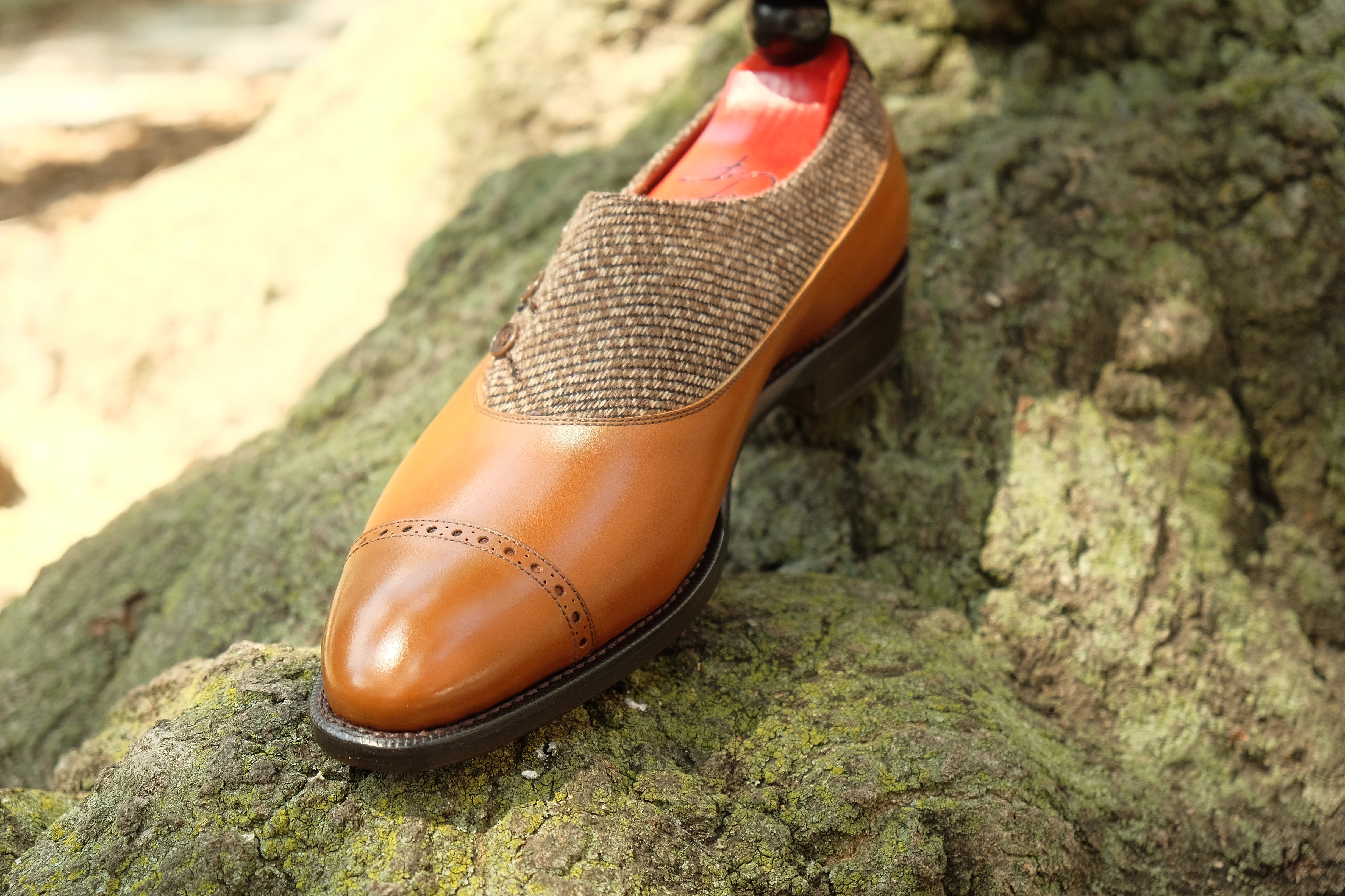 Kingston - MTO - Caramel Calf Calf / Brown Poulsbo - NGT Last - Single Leather Sole-Made To Order Button Shoe Plain Toe-J.FitzPatrick Footwear