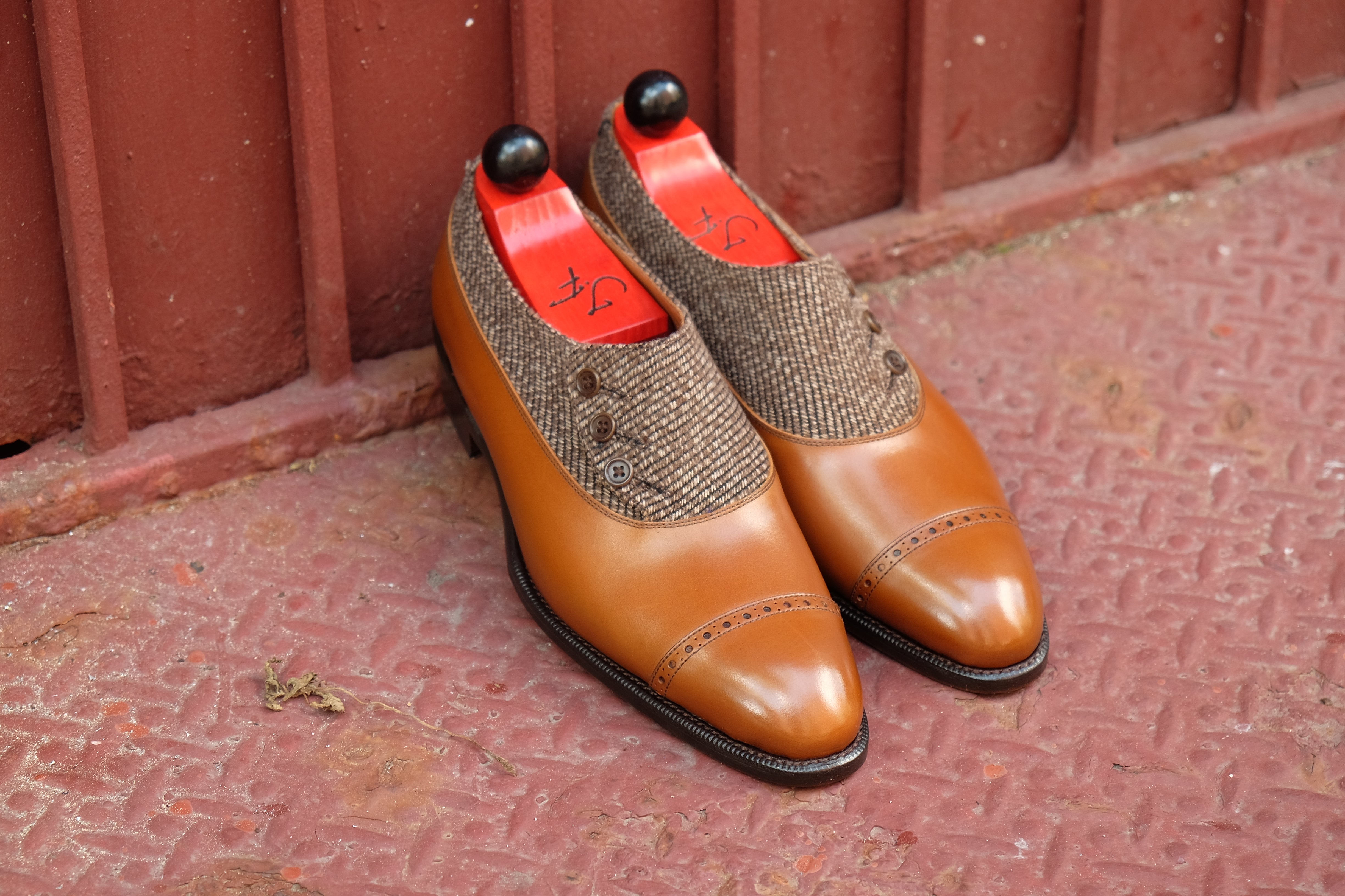 Kingston - MTO - Caramel Calf Calf / Brown Poulsbo - NGT Last - Single Leather Sole-Made To Order Button Shoe Plain Toe-J.FitzPatrick Footwear