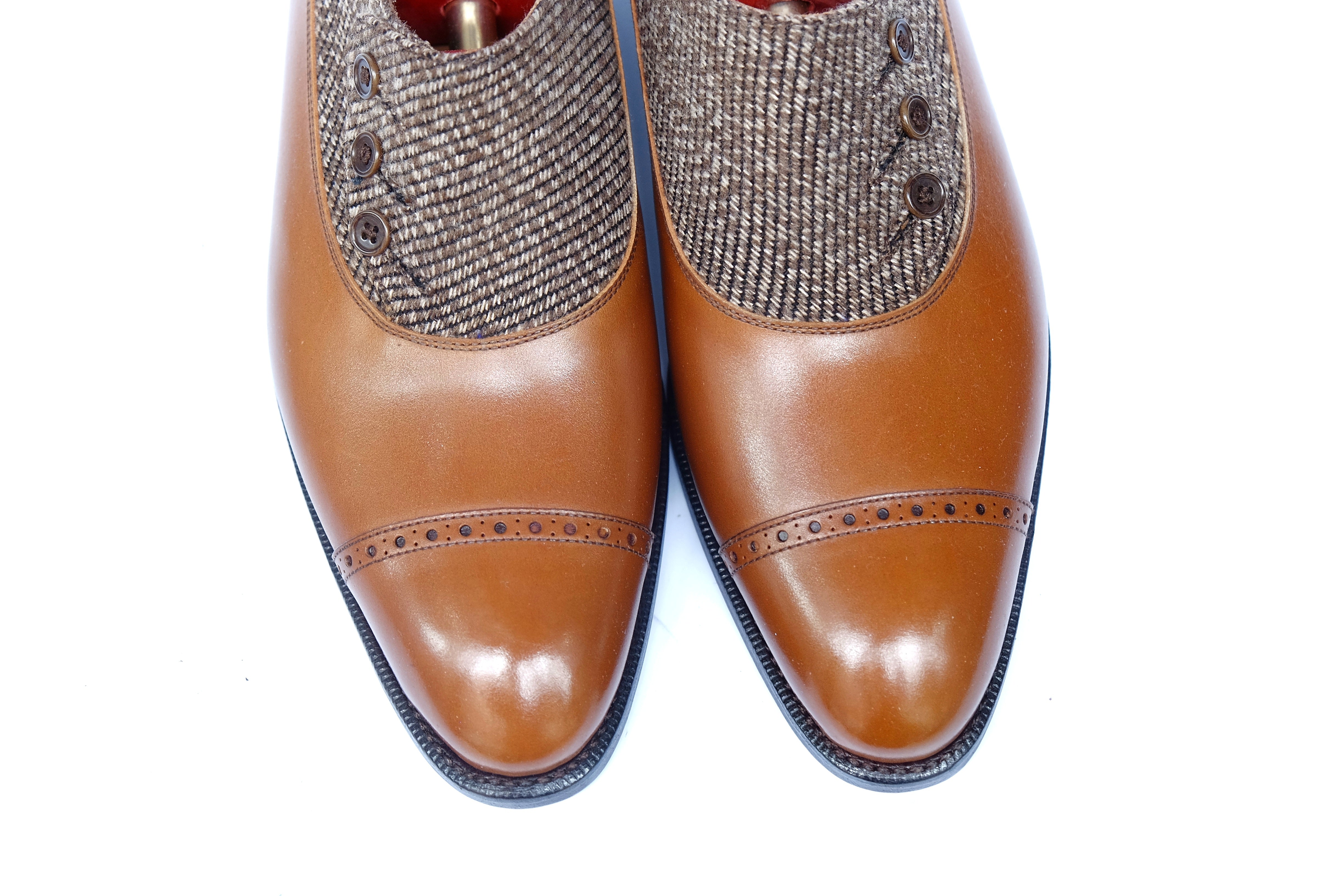 Kingston - MTO - Caramel Calf Calf / Brown Poulsbo - NGT Last - Single Leather Sole-Made To Order Button Shoe Plain Toe-J.FitzPatrick Footwear