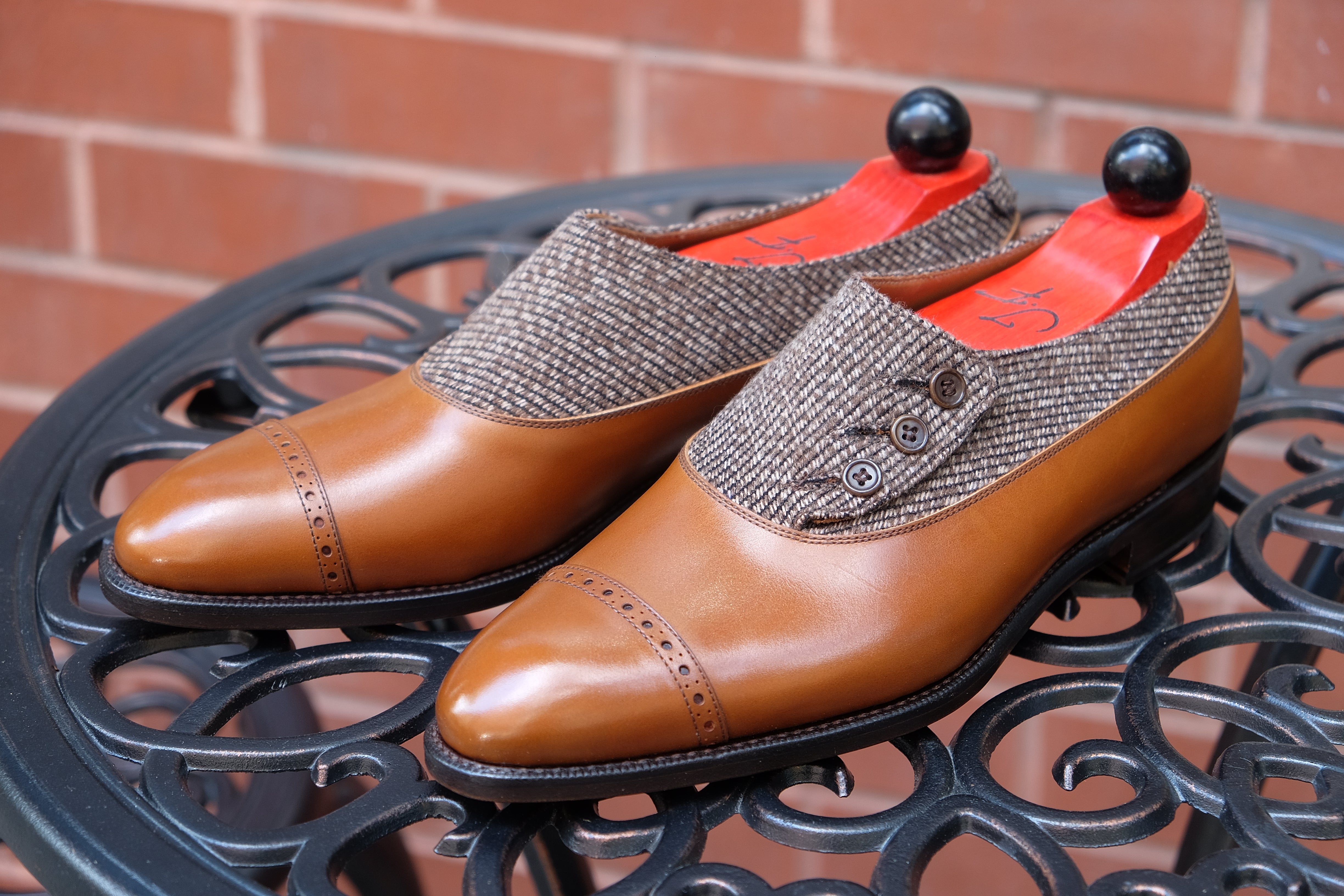 Kingston - MTO - Caramel Calf Calf / Brown Poulsbo - NGT Last - Single Leather Sole-Made To Order Button Shoe Plain Toe-J.FitzPatrick Footwear
