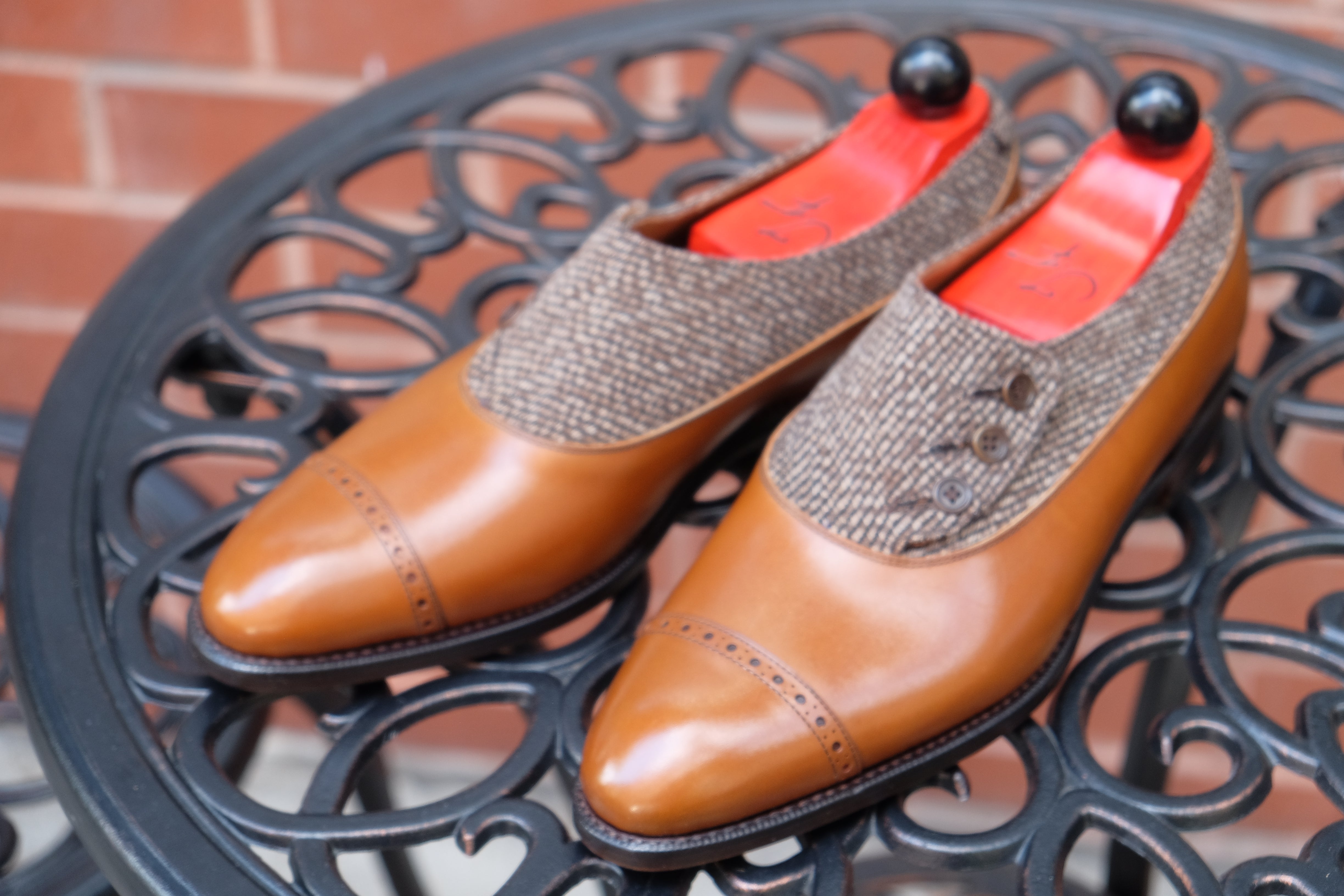 Kingston - MTO - Caramel Calf Calf / Brown Poulsbo - NGT Last - Single Leather Sole-Made To Order Button Shoe Plain Toe-J.FitzPatrick Footwear