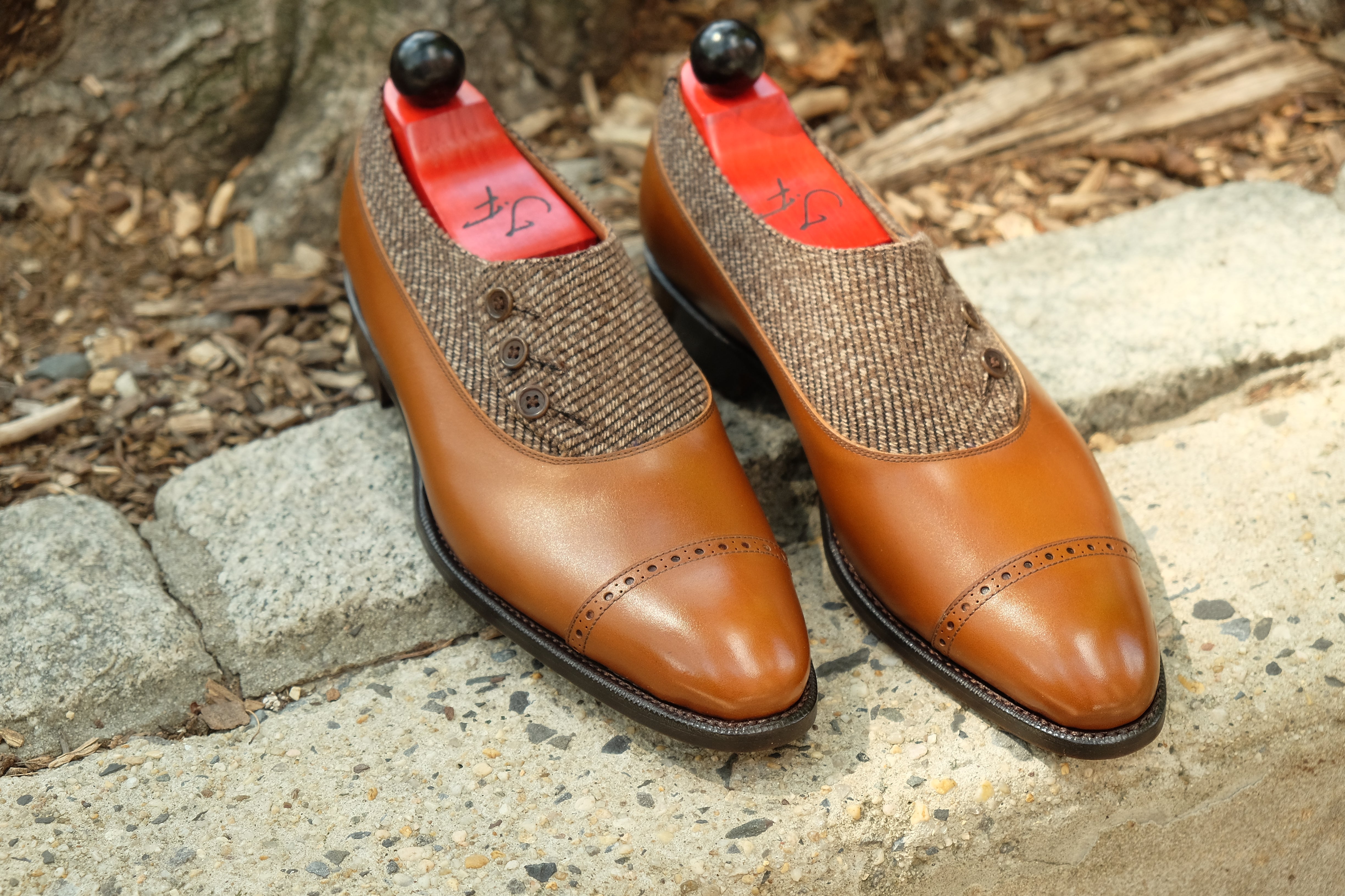 Kingston - MTO - Caramel Calf Calf / Brown Poulsbo - NGT Last - Single Leather Sole-Made To Order Button Shoe Plain Toe-J.FitzPatrick Footwear