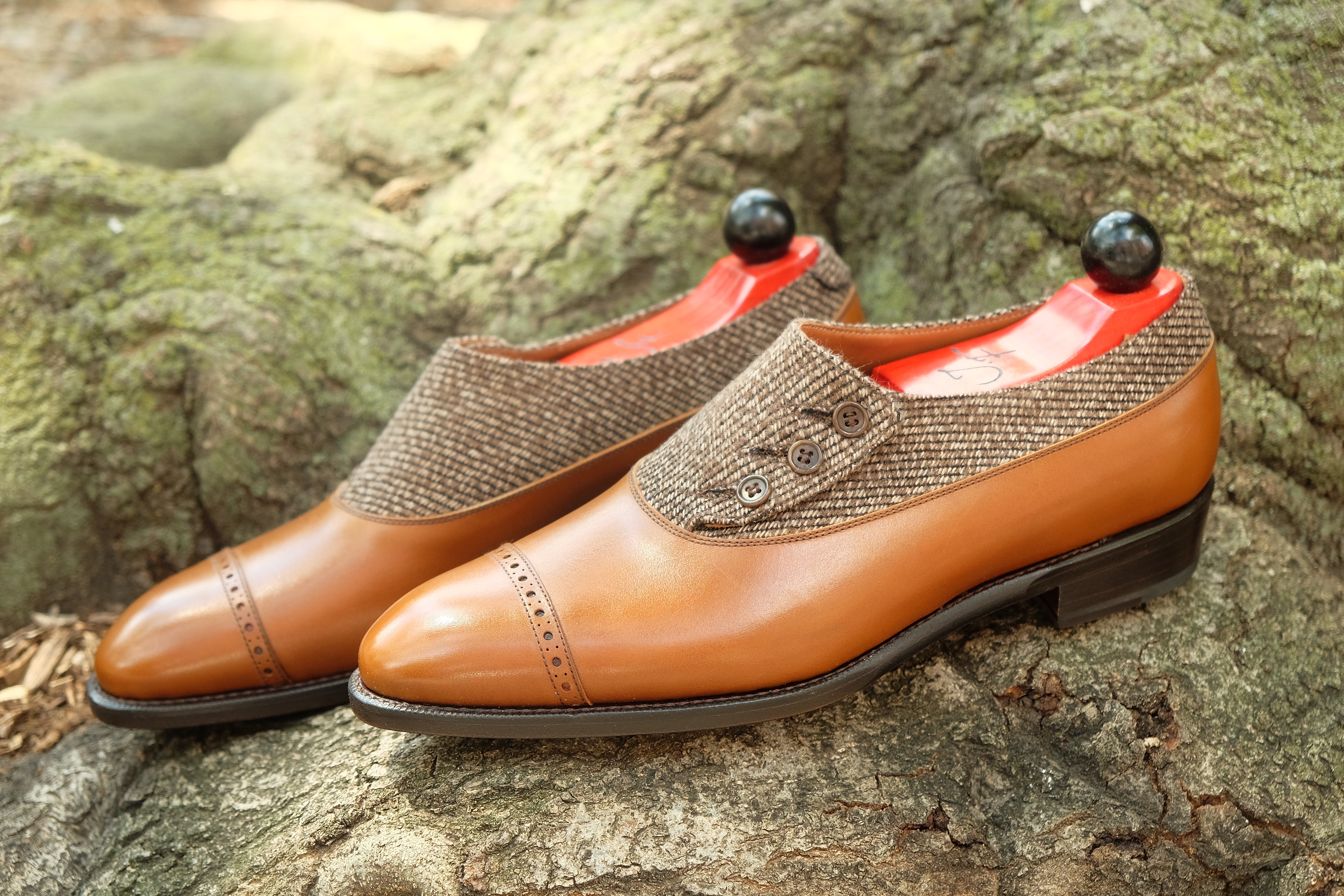 Kingston - MTO - Caramel Calf Calf / Brown Poulsbo - NGT Last - Single Leather Sole-Made To Order Button Shoe Plain Toe-J.FitzPatrick Footwear