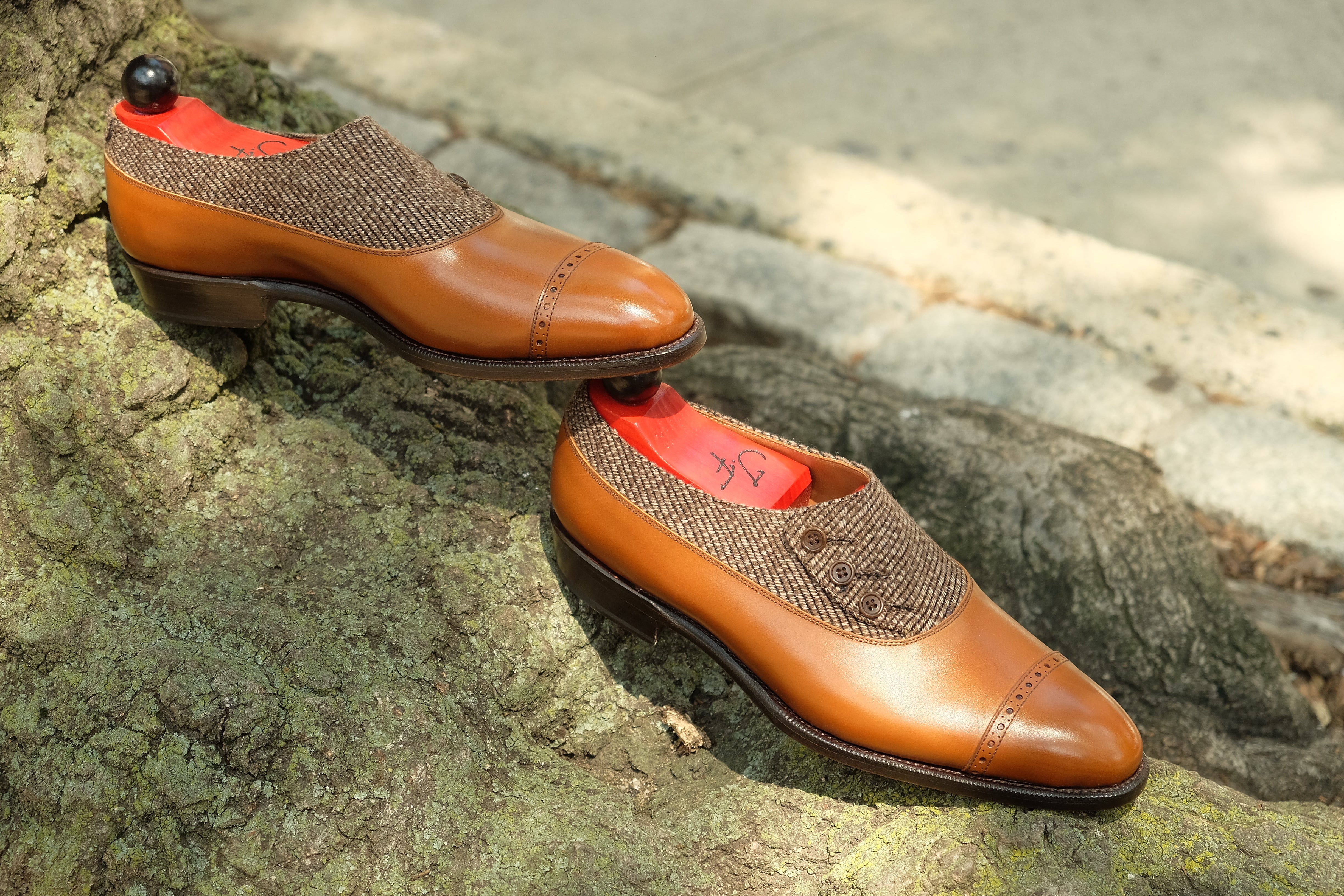 Kingston - MTO - Caramel Calf Calf / Brown Poulsbo - NGT Last - Single Leather Sole-Made To Order Button Shoe Plain Toe-J.FitzPatrick Footwear