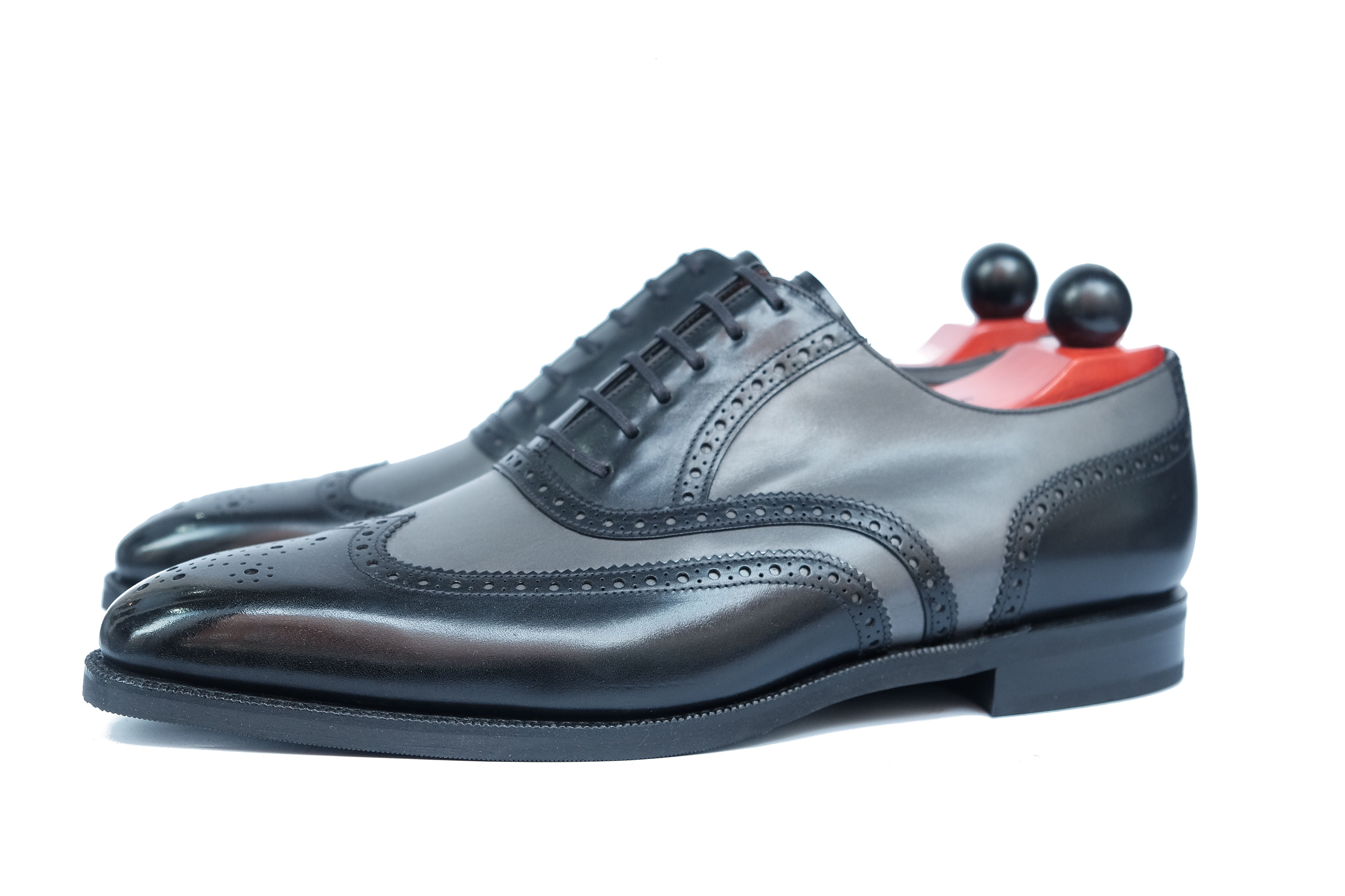 Kitsap - MTO - Black Calf / Grey Calf - LPB Last - City Rubber Sole - Fleur De Lys Medallion-Made To Order Wingtip Brogue Oxfords Spectator-J.FitzPatrick Footwear