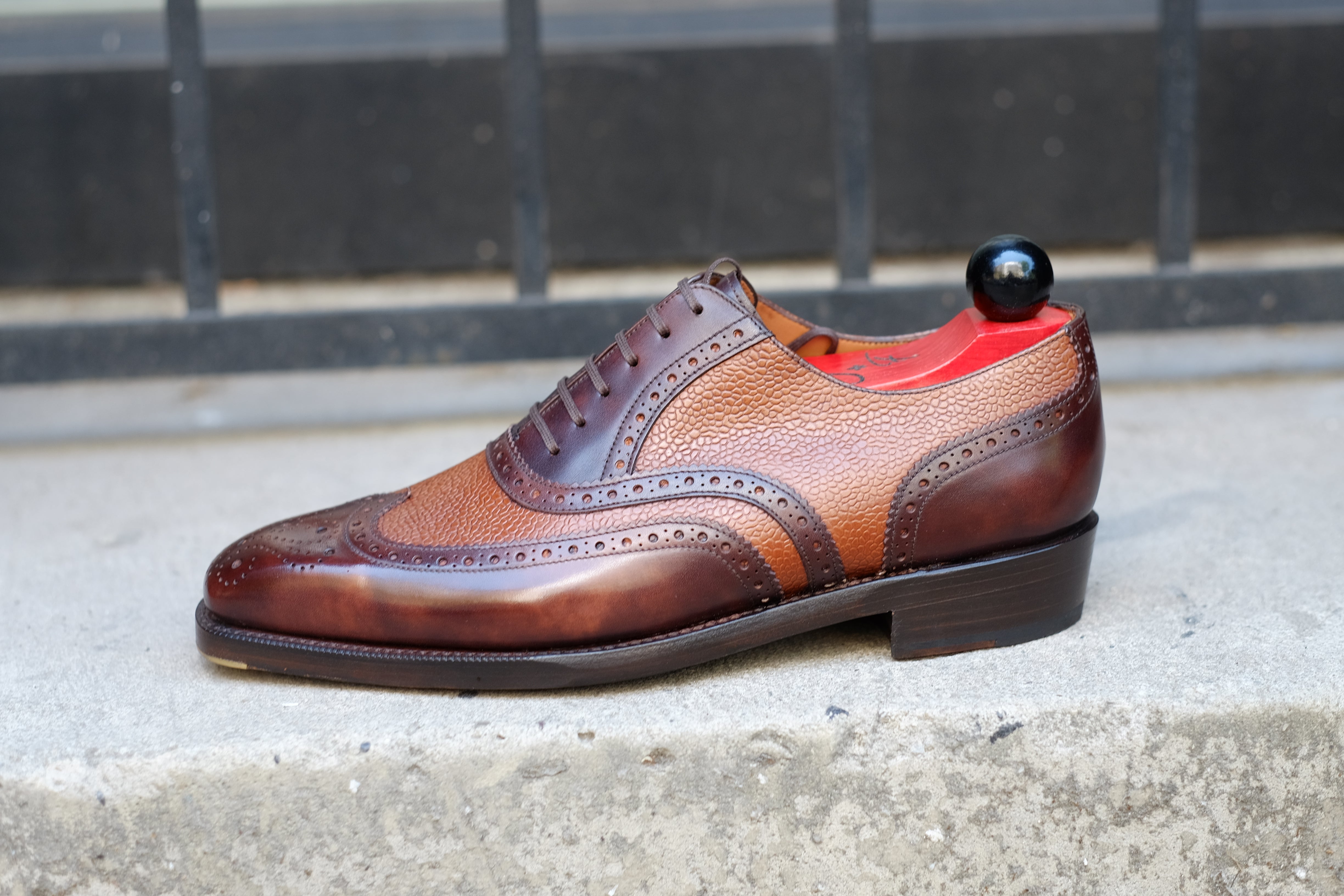 Kitsap - MTO - Dark Brown Museum Calf / Tan Grain - MGF Last - Double Leather Sole-Made To Order Wingtip Brogue Oxfords Spectator-J.FitzPatrick Footwear