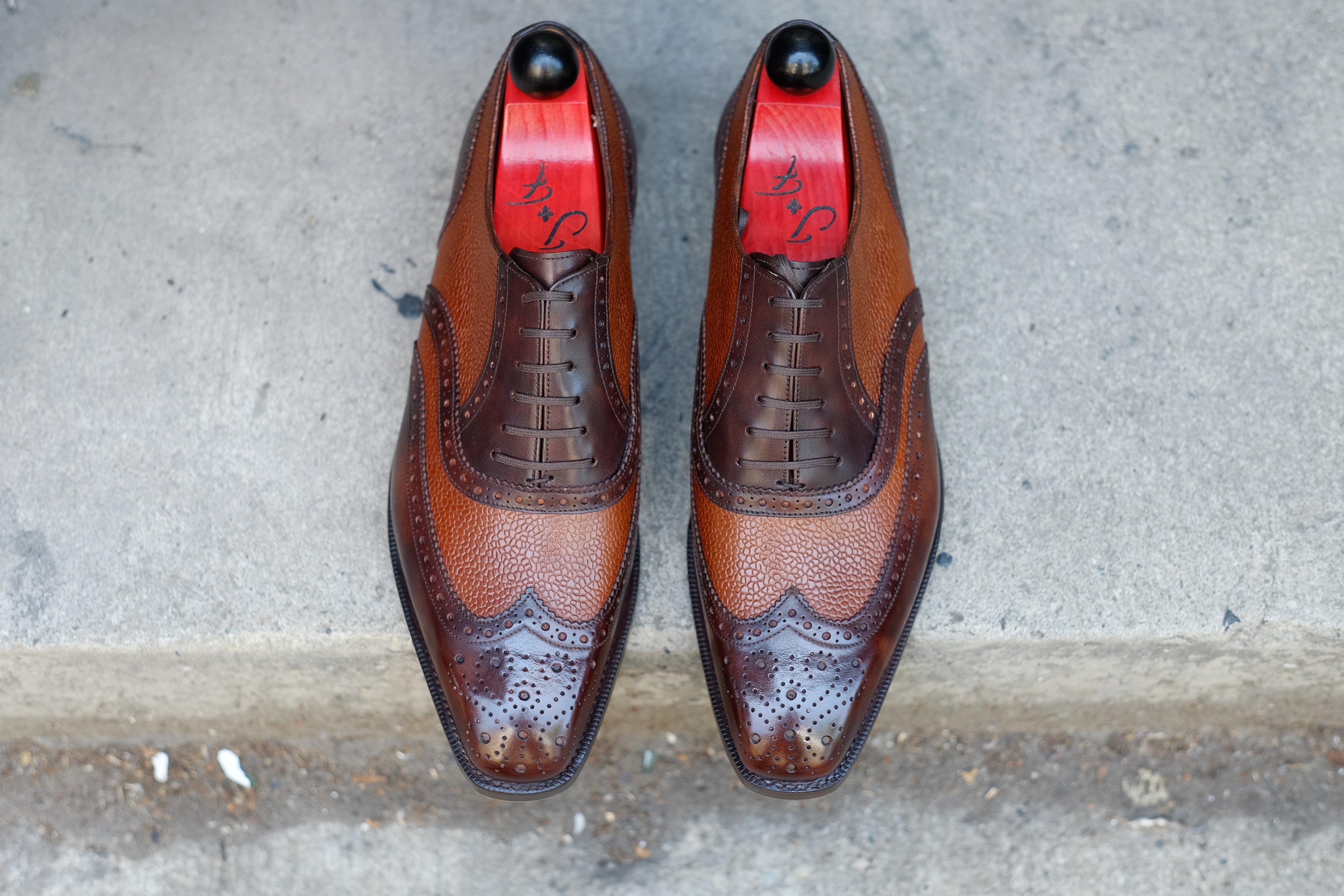 Kitsap - MTO - Dark Brown Museum Calf / Tan Grain - MGF Last - Double Leather Sole-Made To Order Wingtip Brogue Oxfords Spectator-J.FitzPatrick Footwear