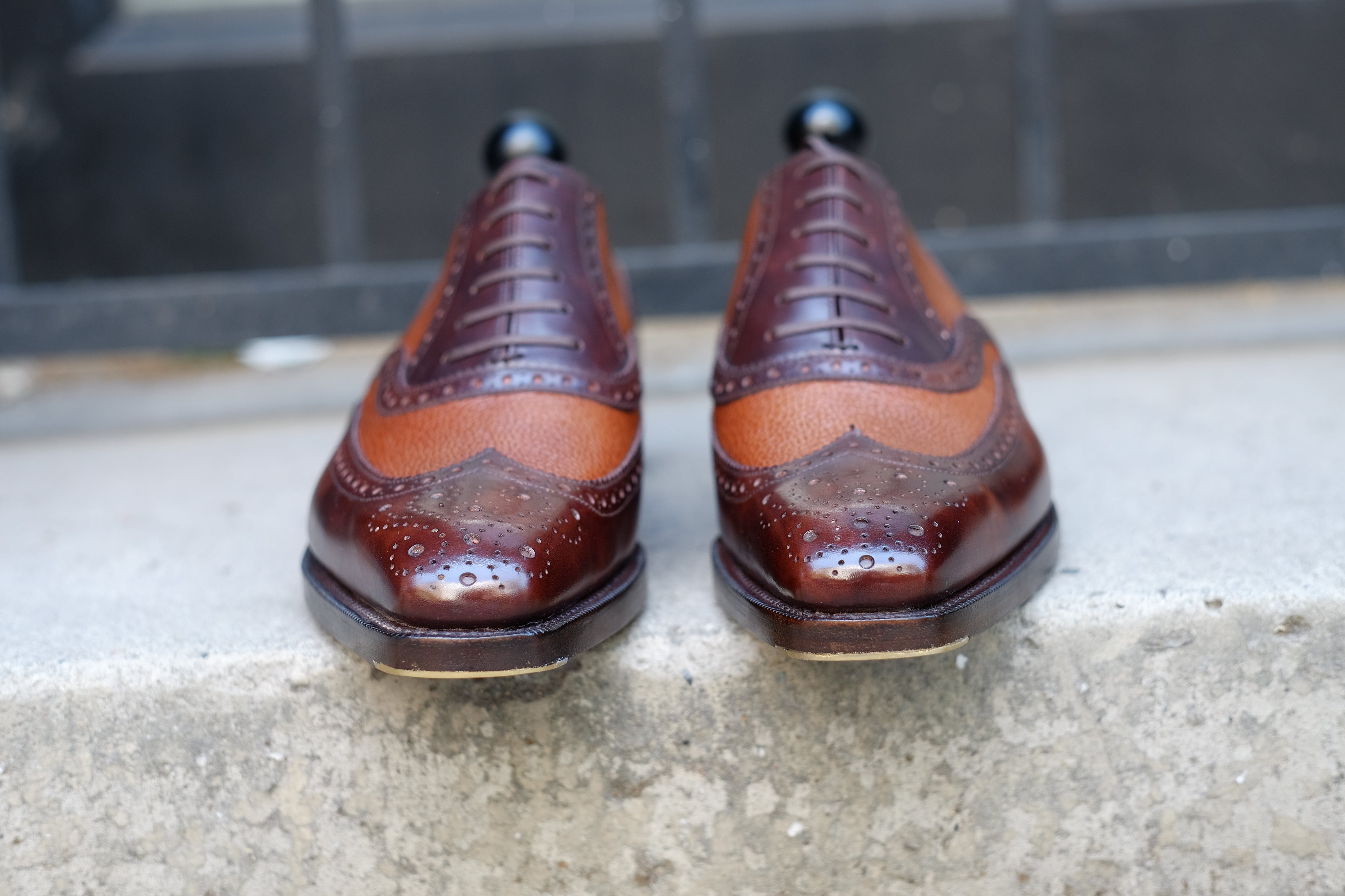 Kitsap - MTO - Dark Brown Museum Calf / Tan Grain - MGF Last - Double Leather Sole-Made To Order Wingtip Brogue Oxfords Spectator-J.FitzPatrick Footwear