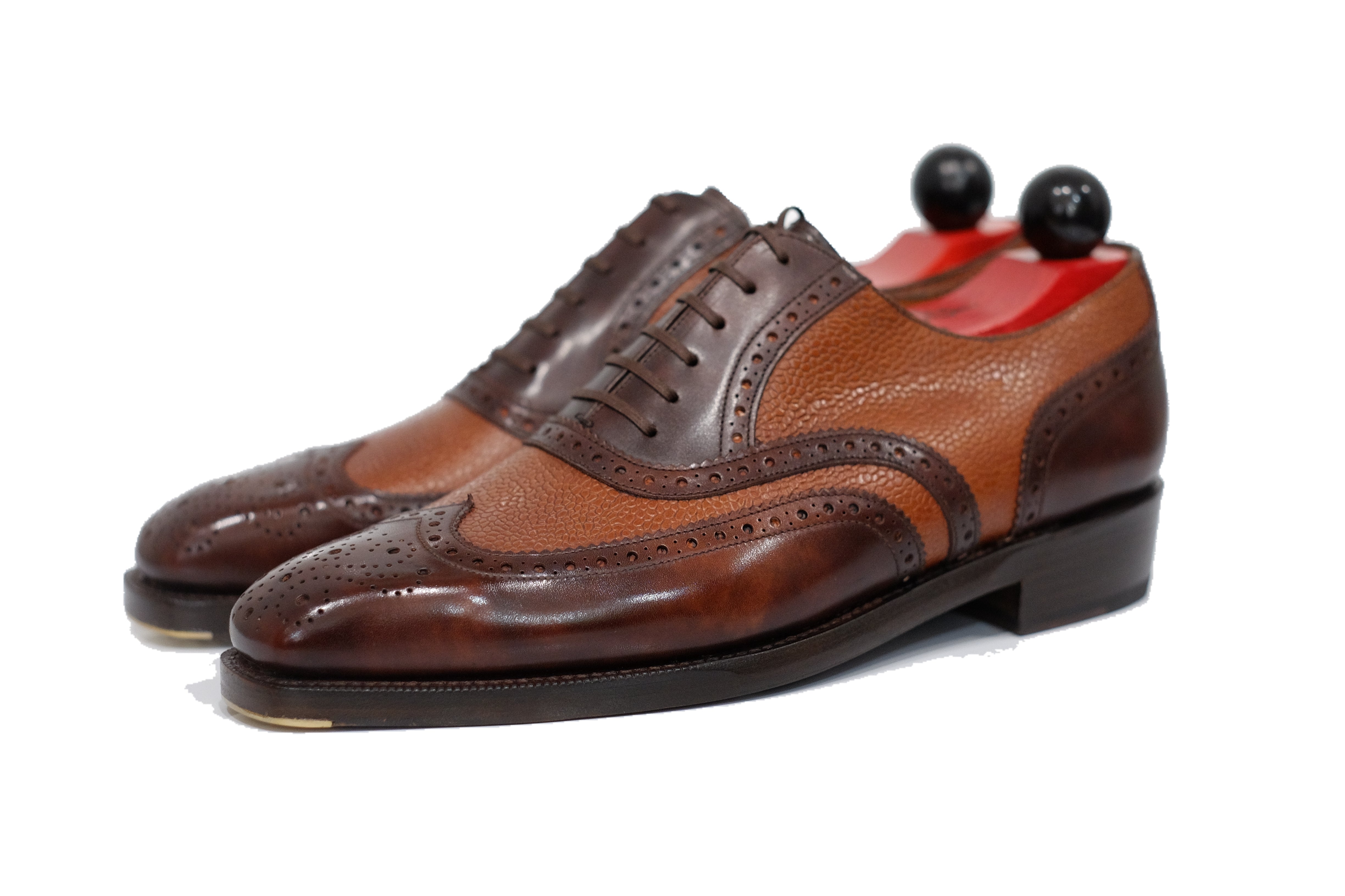 Kitsap - MTO - Dark Brown Museum Calf / Tan Grain - MGF Last - Double Leather Sole-Made To Order Wingtip Brogue Oxfords Spectator-J.FitzPatrick Footwear