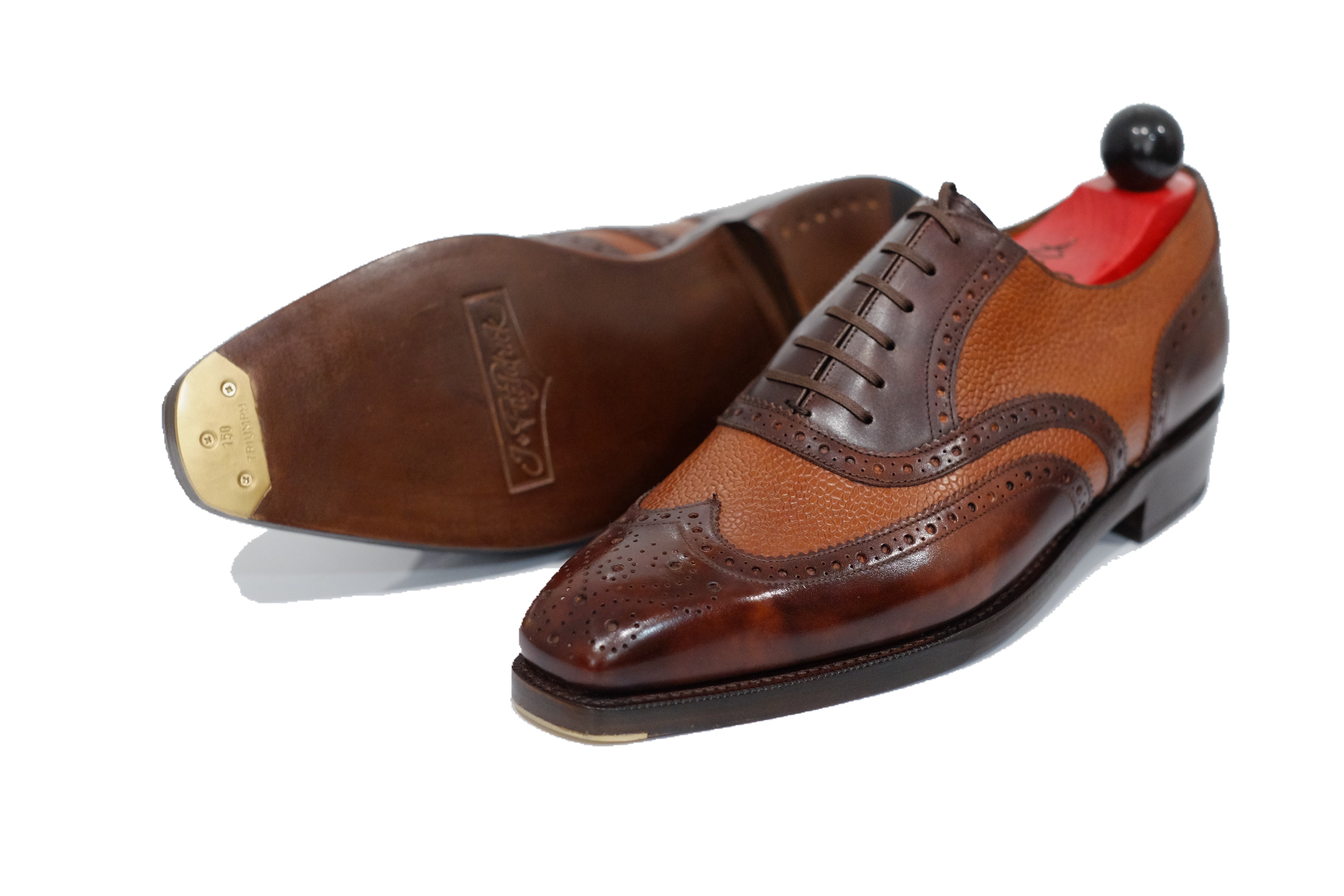 Kitsap - MTO - Dark Brown Museum Calf / Tan Grain - MGF Last - Double Leather Sole-Made To Order Wingtip Brogue Oxfords Spectator-J.FitzPatrick Footwear