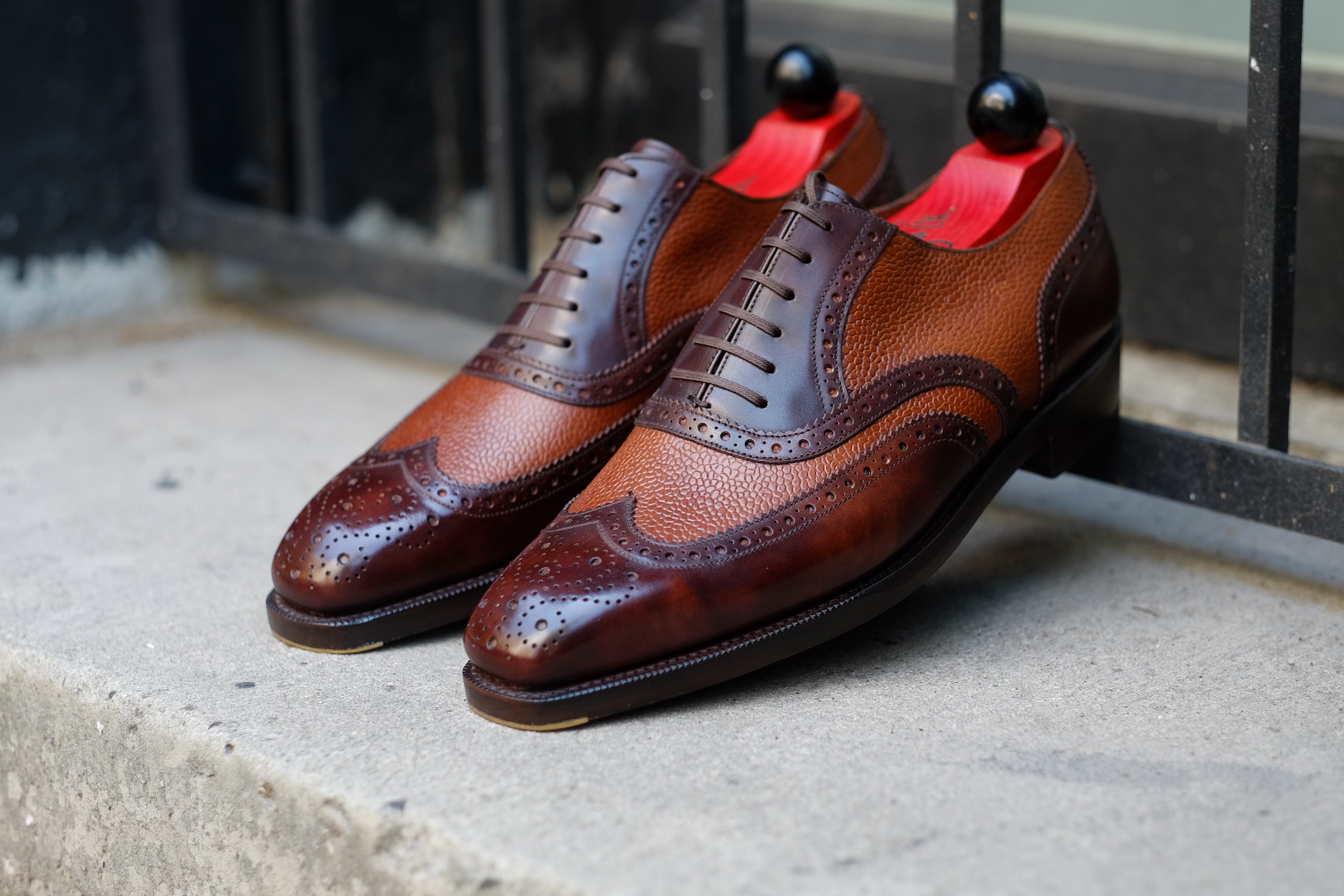 Kitsap - MTO - Dark Brown Museum Calf / Tan Grain - MGF Last - Double Leather Sole-Made To Order Wingtip Brogue Oxfords Spectator-J.FitzPatrick Footwear