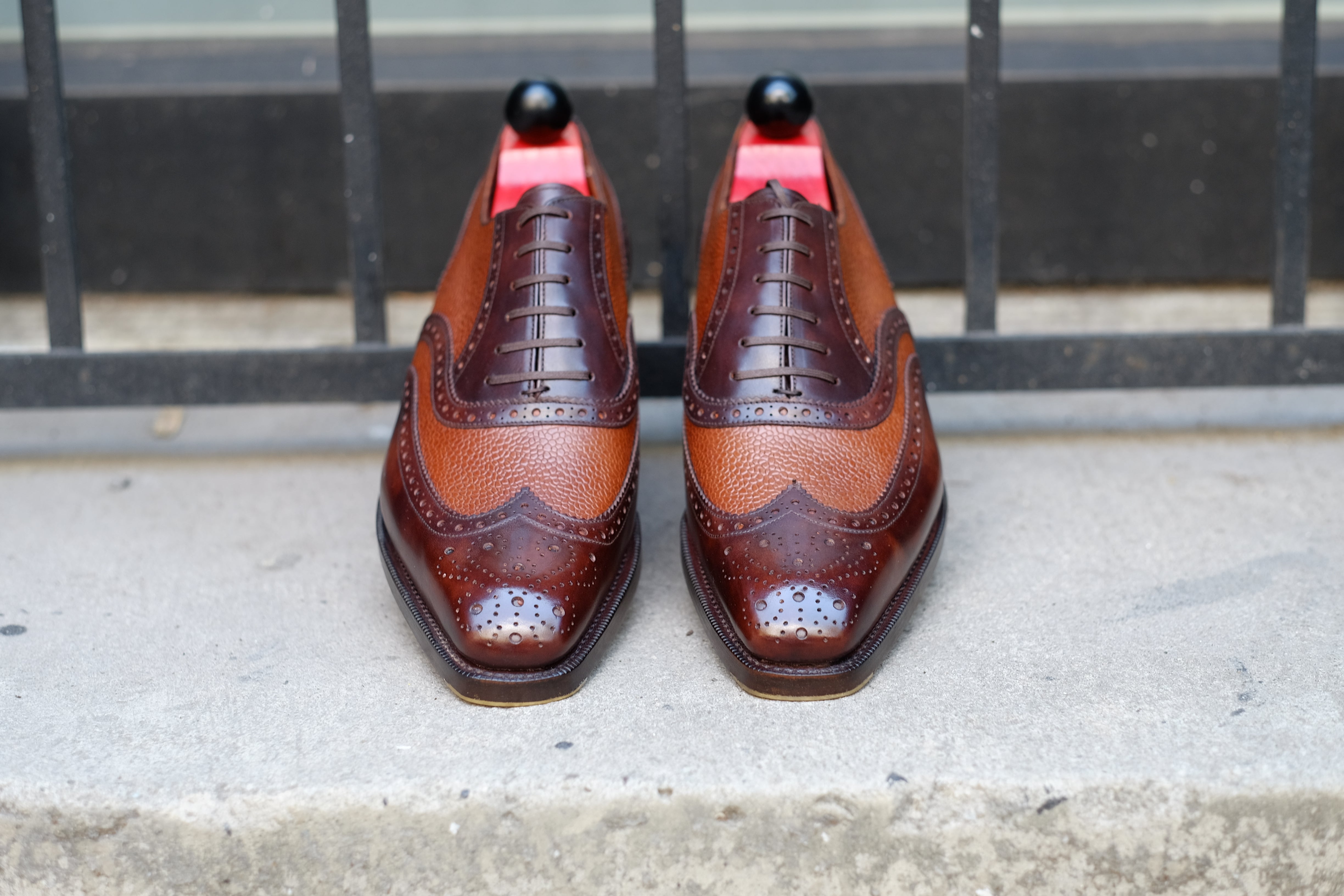Kitsap - MTO - Dark Brown Museum Calf / Tan Grain - MGF Last - Double Leather Sole-Made To Order Wingtip Brogue Oxfords Spectator-J.FitzPatrick Footwear