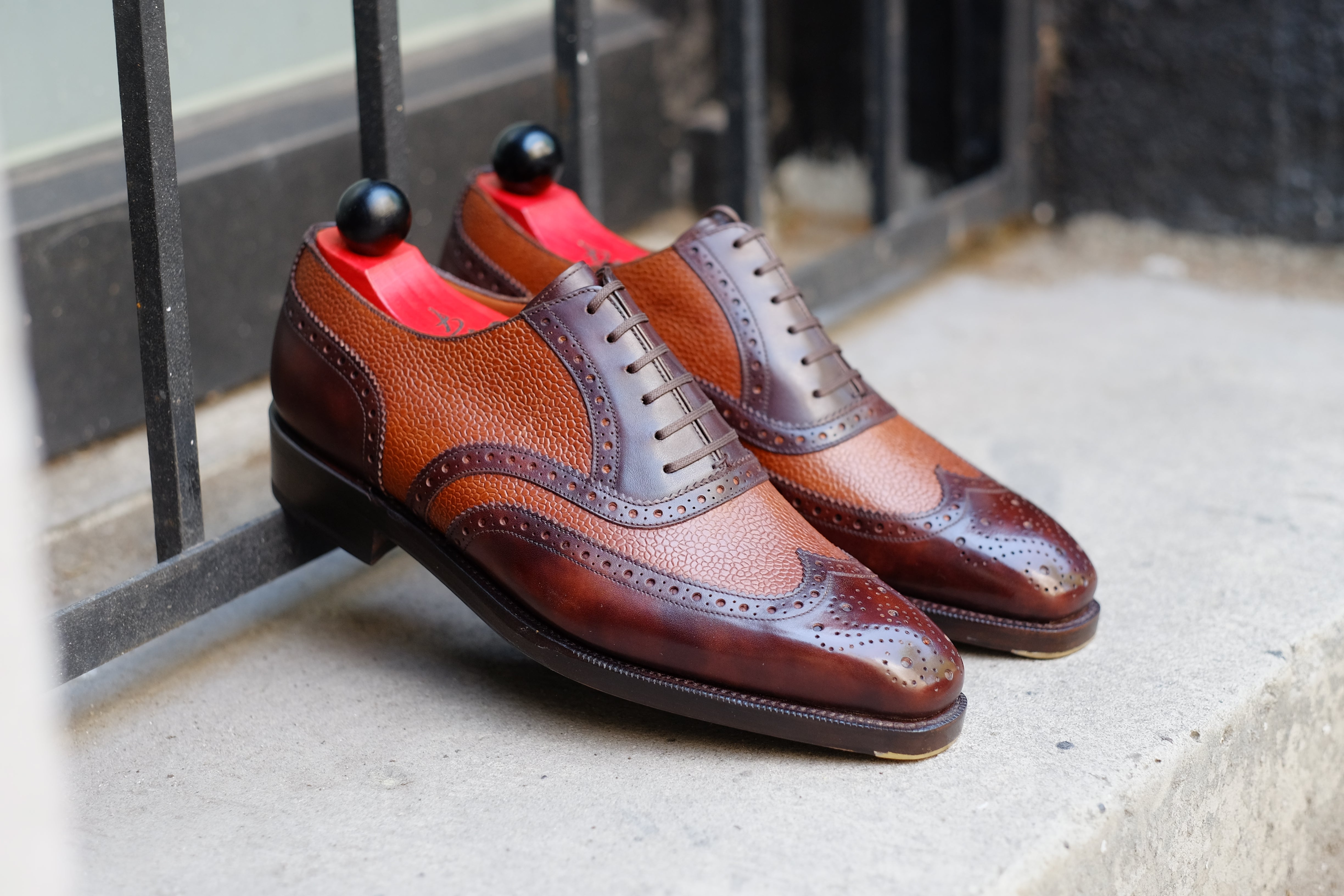 Kitsap - MTO - Dark Brown Museum Calf / Tan Grain - MGF Last - Double Leather Sole-Made To Order Wingtip Brogue Oxfords Spectator-J.FitzPatrick Footwear
