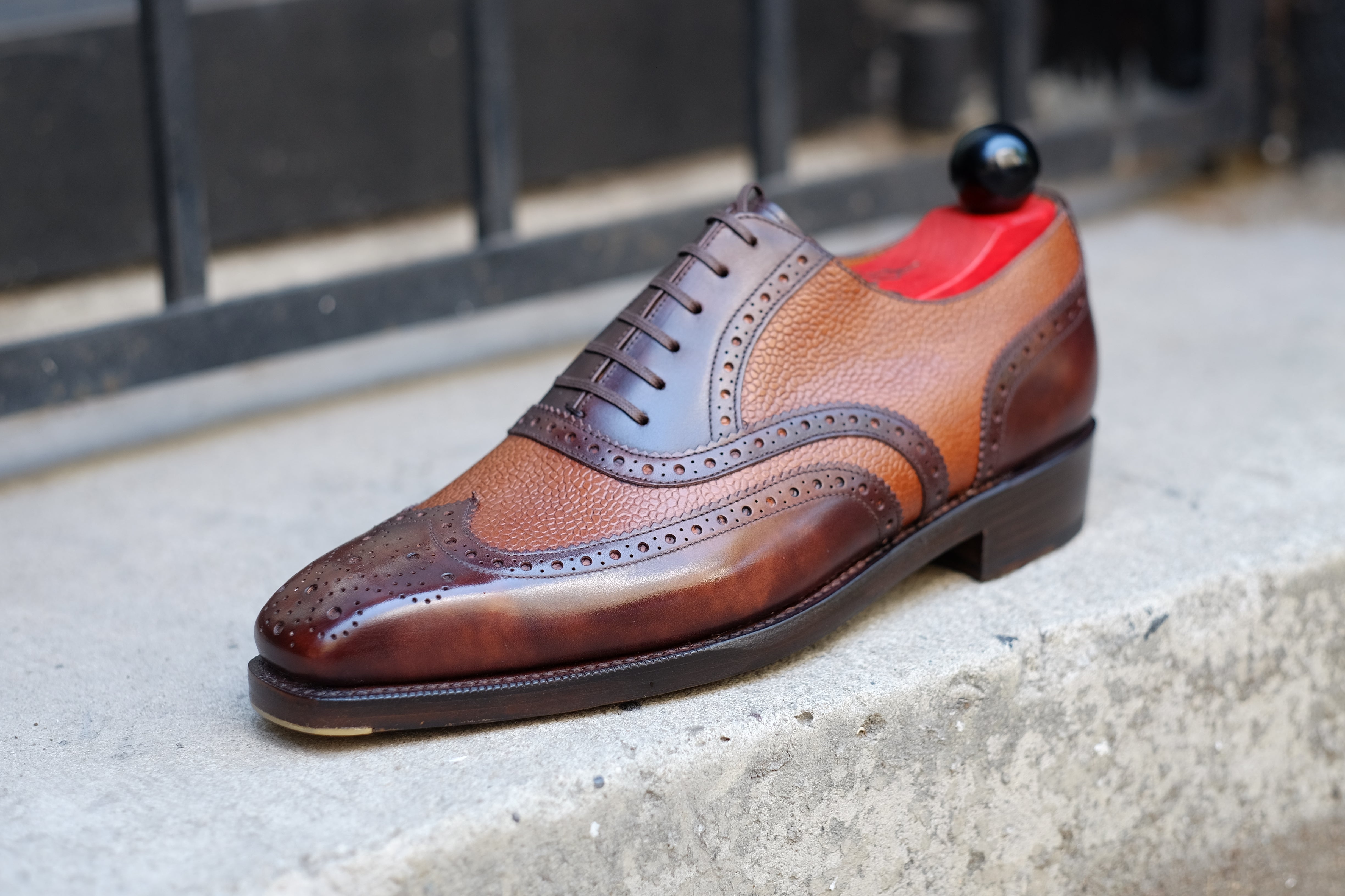 Kitsap - MTO - Dark Brown Museum Calf / Tan Grain - MGF Last - Double Leather Sole-Made To Order Wingtip Brogue Oxfords Spectator-J.FitzPatrick Footwear