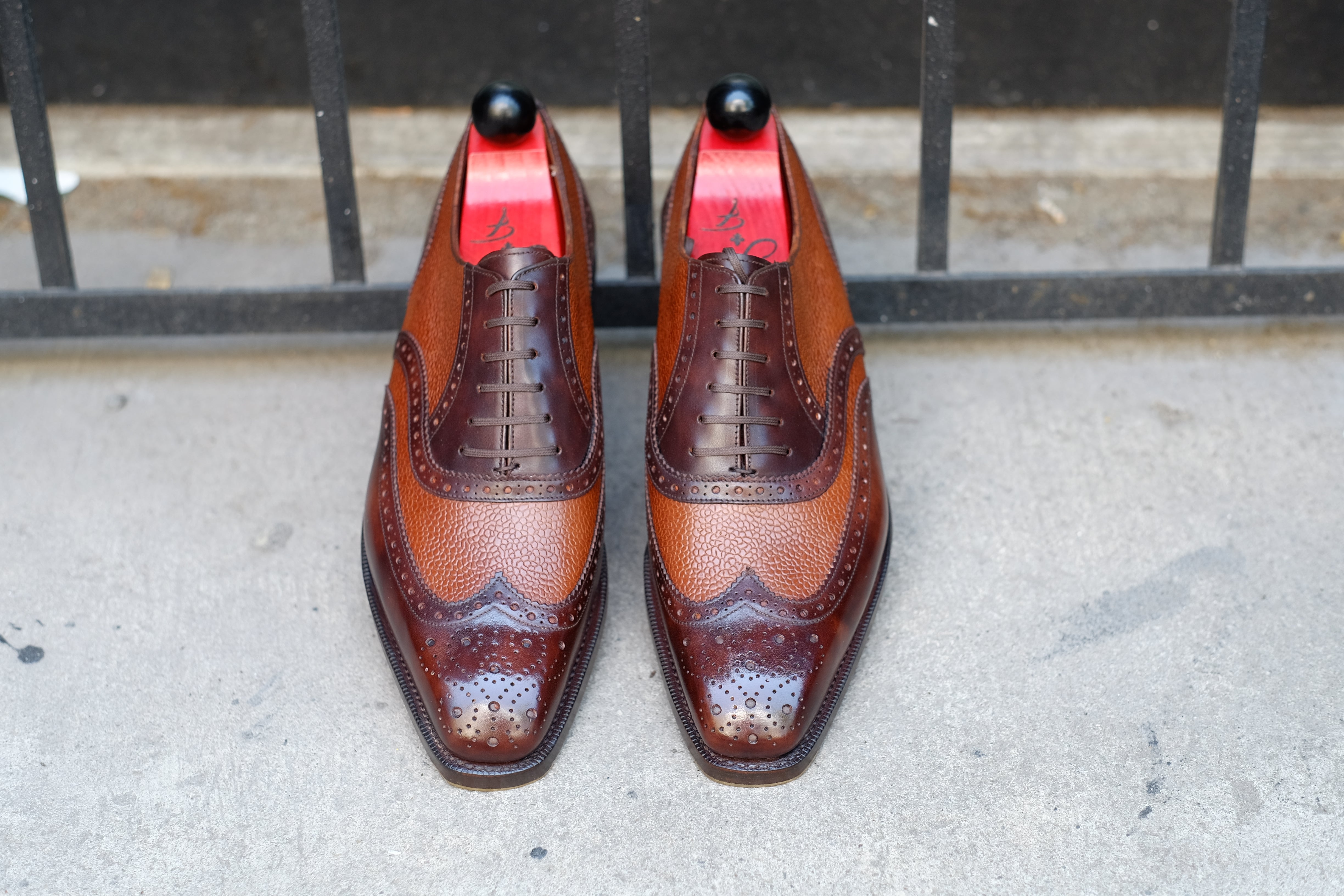 Kitsap - MTO - Dark Brown Museum Calf / Tan Grain - MGF Last - Double Leather Sole-Made To Order Wingtip Brogue Oxfords Spectator-J.FitzPatrick Footwear